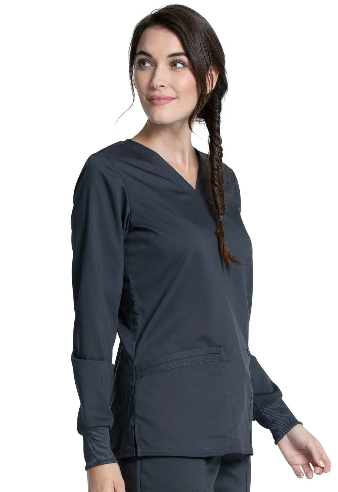 Cherokee Workwear Long Sleeve V-Neck Top Pewter Medium WW855AB