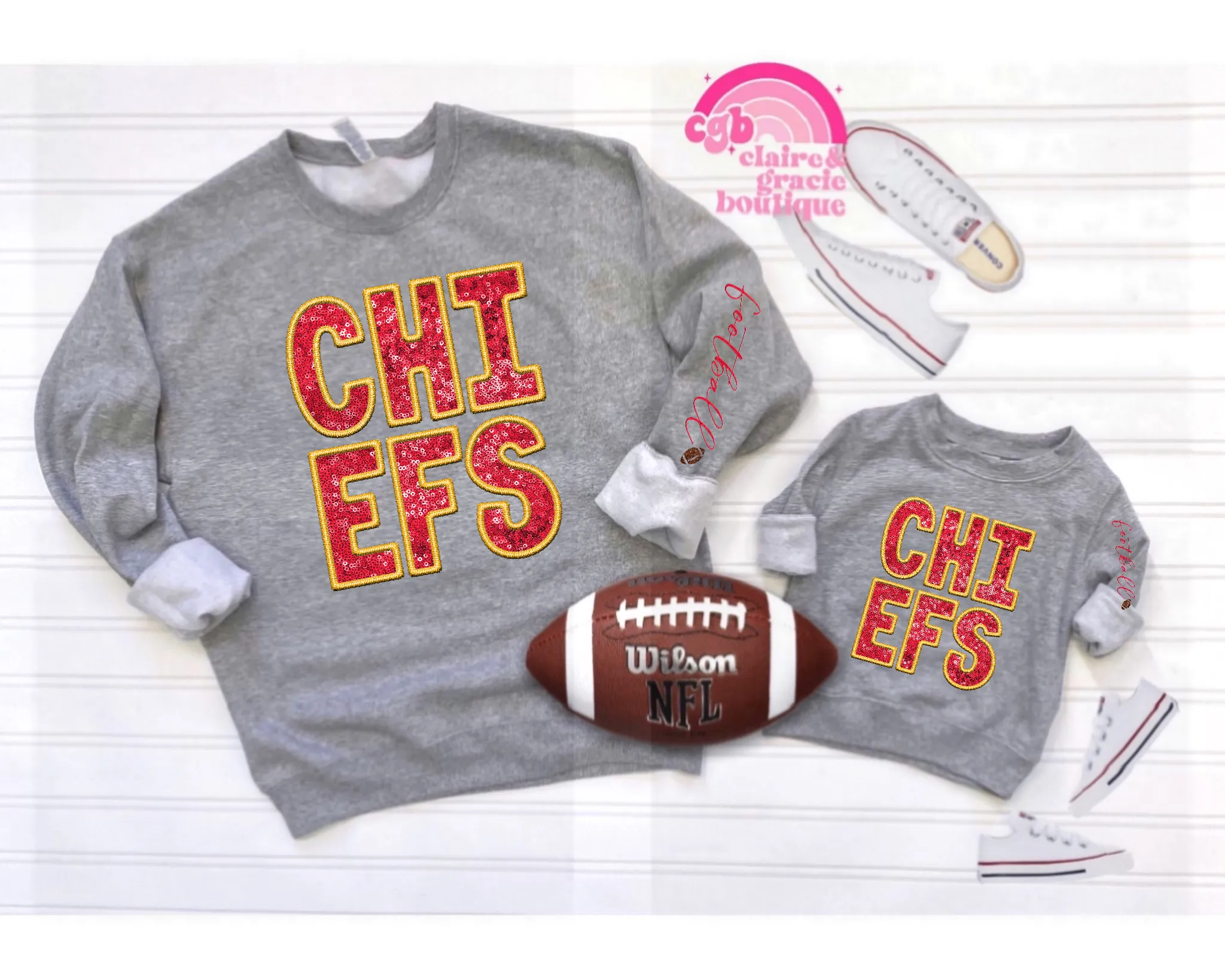 Chiefs Faux Sequin Long Sleeve or Sweatshirt