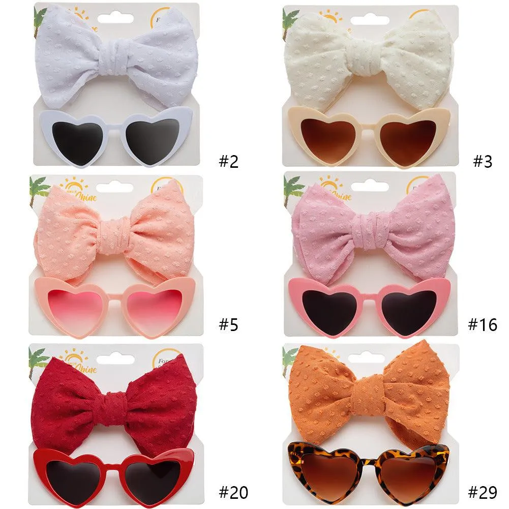 Children's Sunglasses New Vintage Love Glasses Set Hair Band Set