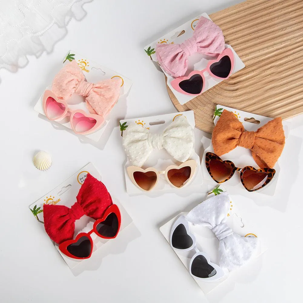 Children's Sunglasses New Vintage Love Glasses Set Hair Band Set