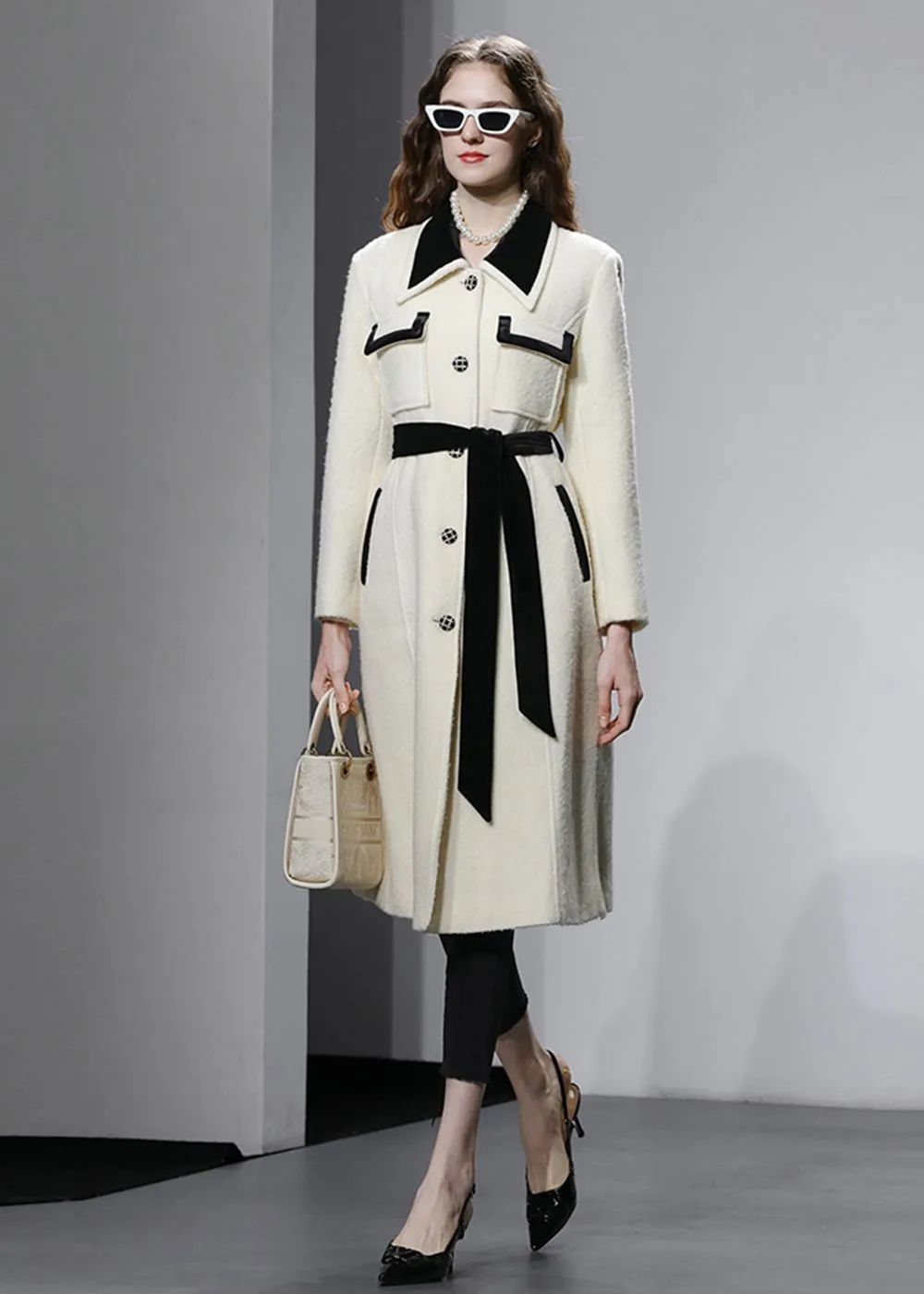 Colorblock Wool Blend Long Coat