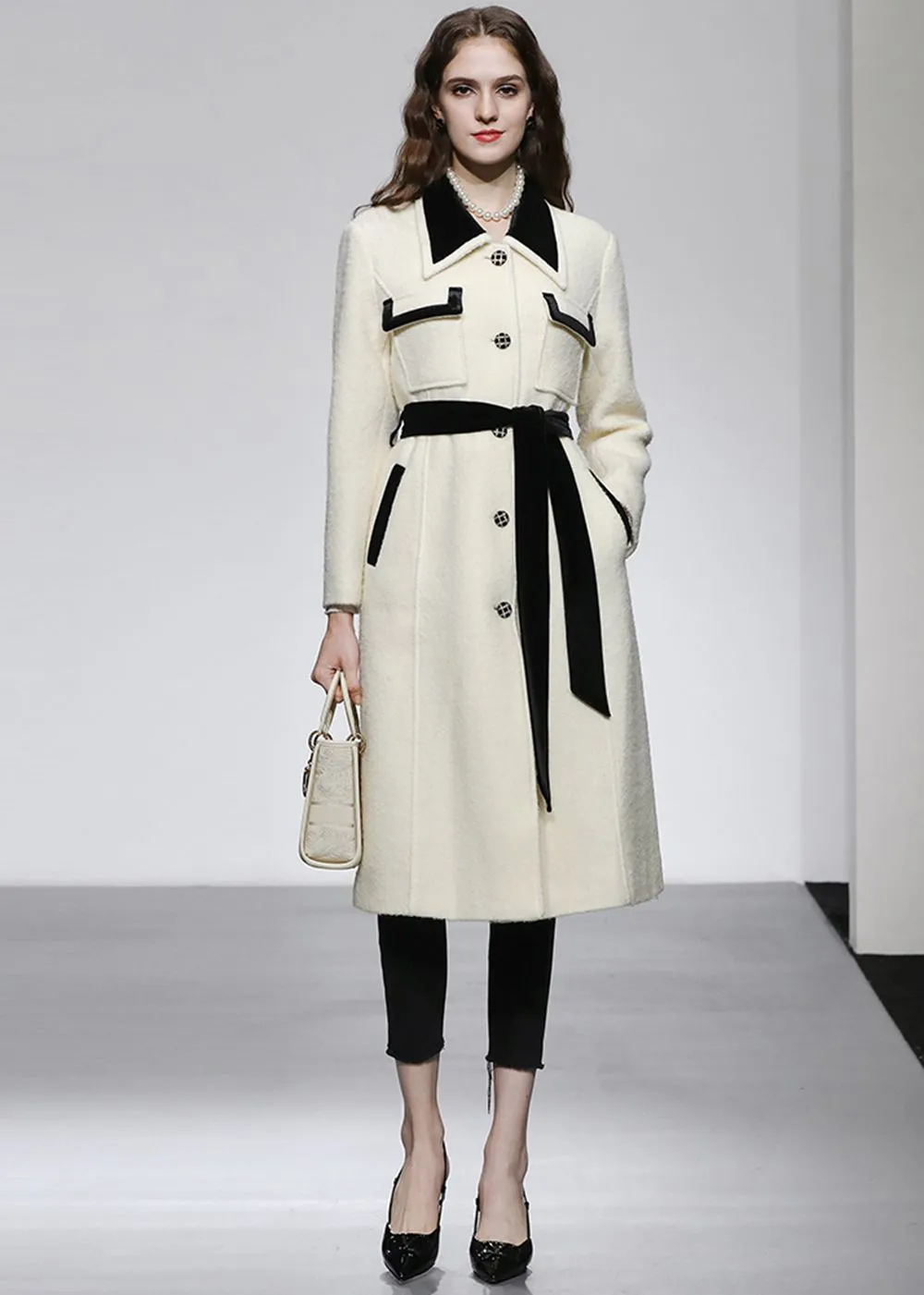 Colorblock Wool Blend Long Coat