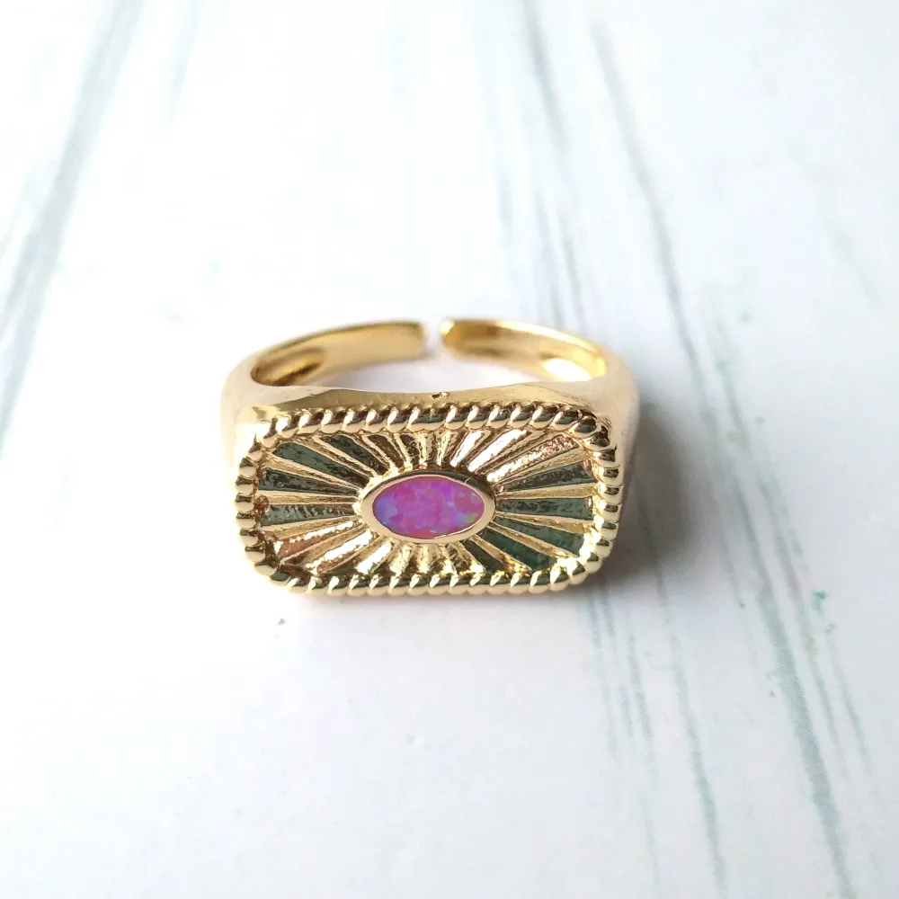 Deco Sunrays Opal Pink Ring