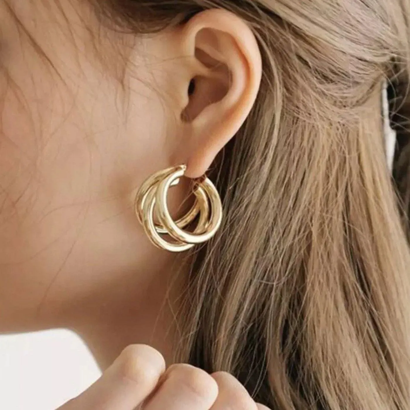 Different Levels Gold Hoop Earring