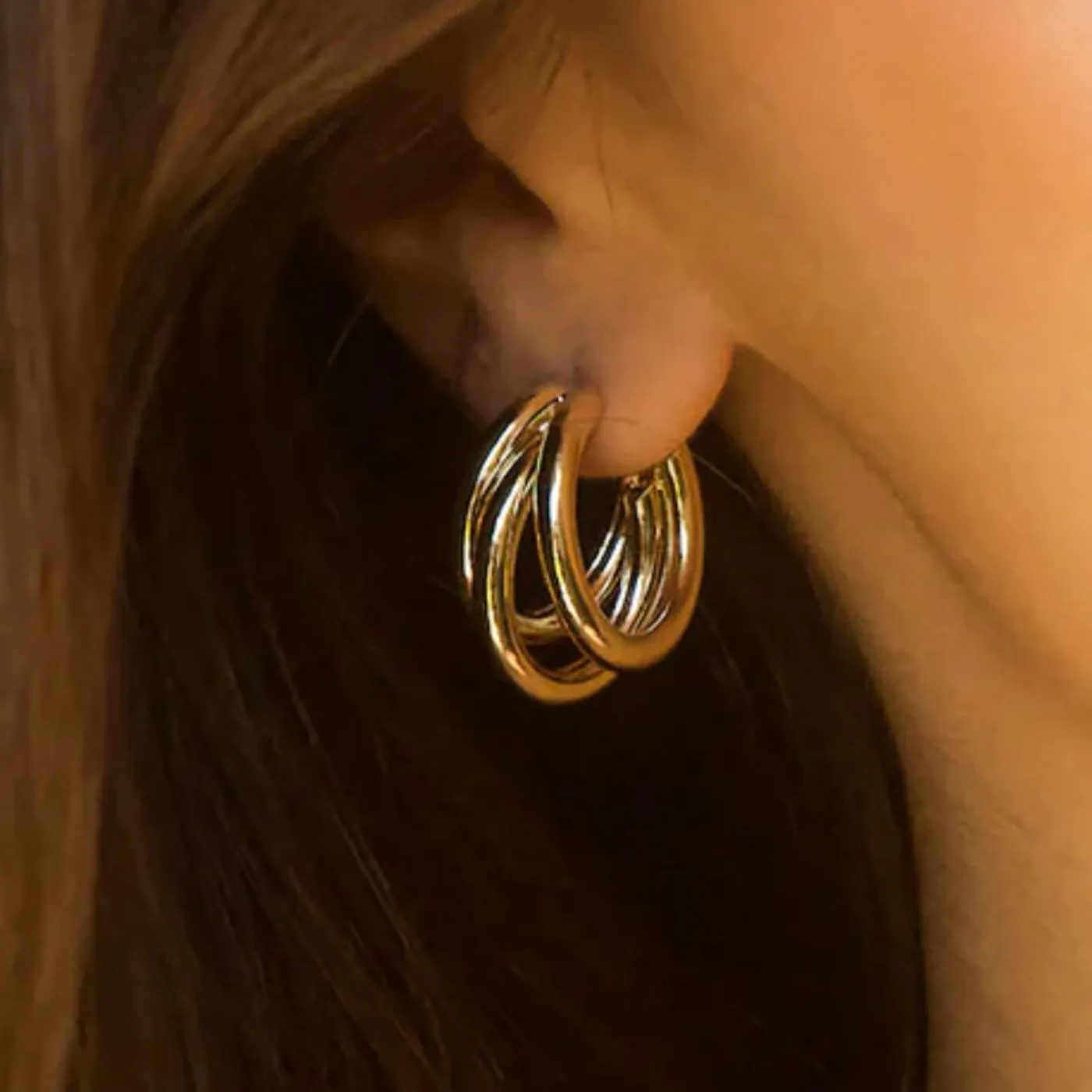 Different Levels Gold Hoop Earring