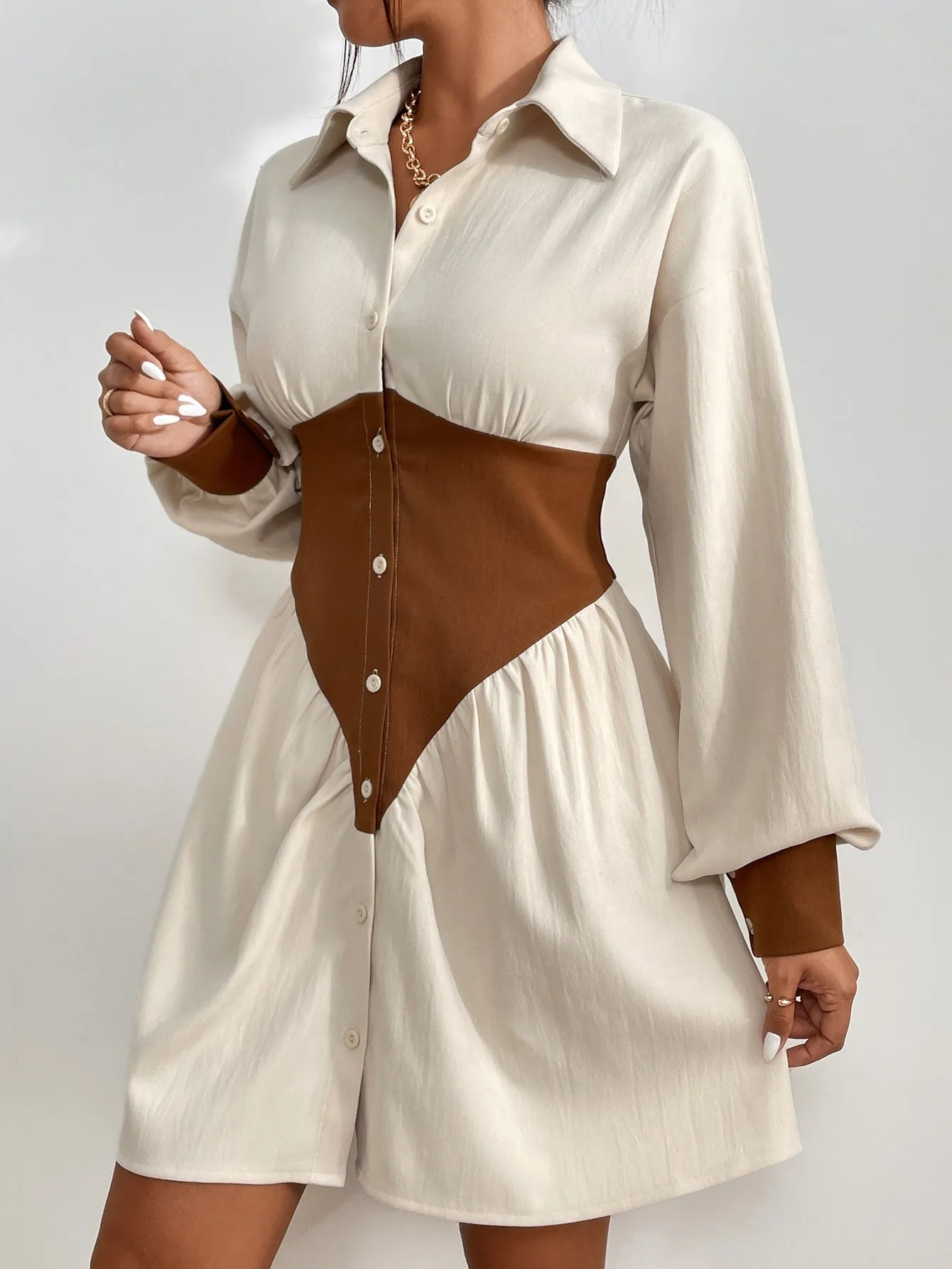 Drop Shoulder Button Front Shirt Dress