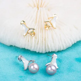 e010797 S925 pearl earring 925 sterling silver DIY 7-8mm Natural Freshwater pearl stud earring for women