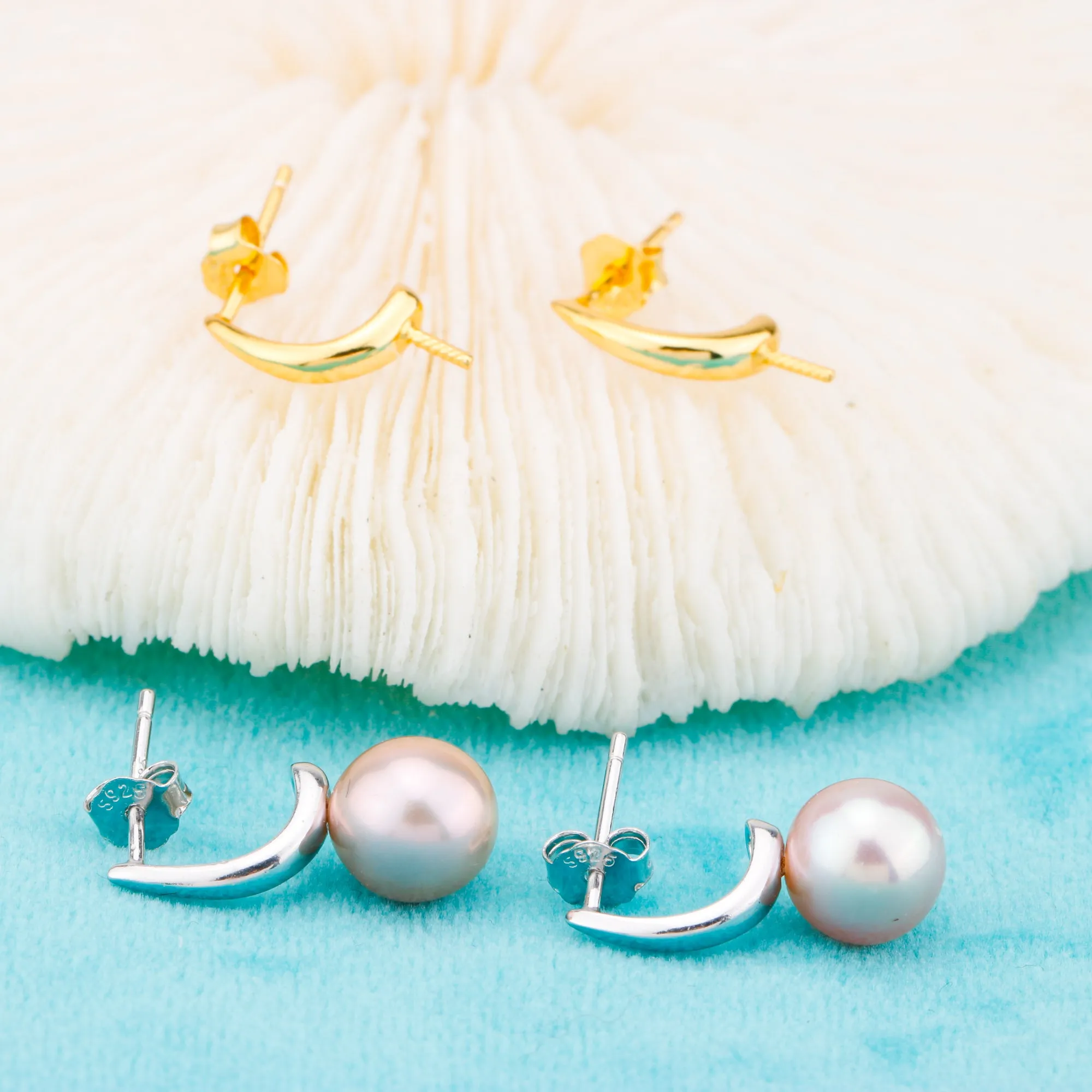 e010864 S925 pearl earring 925 sterling silver DIY 7-8mm Natural Freshwater pearl stud earring for women