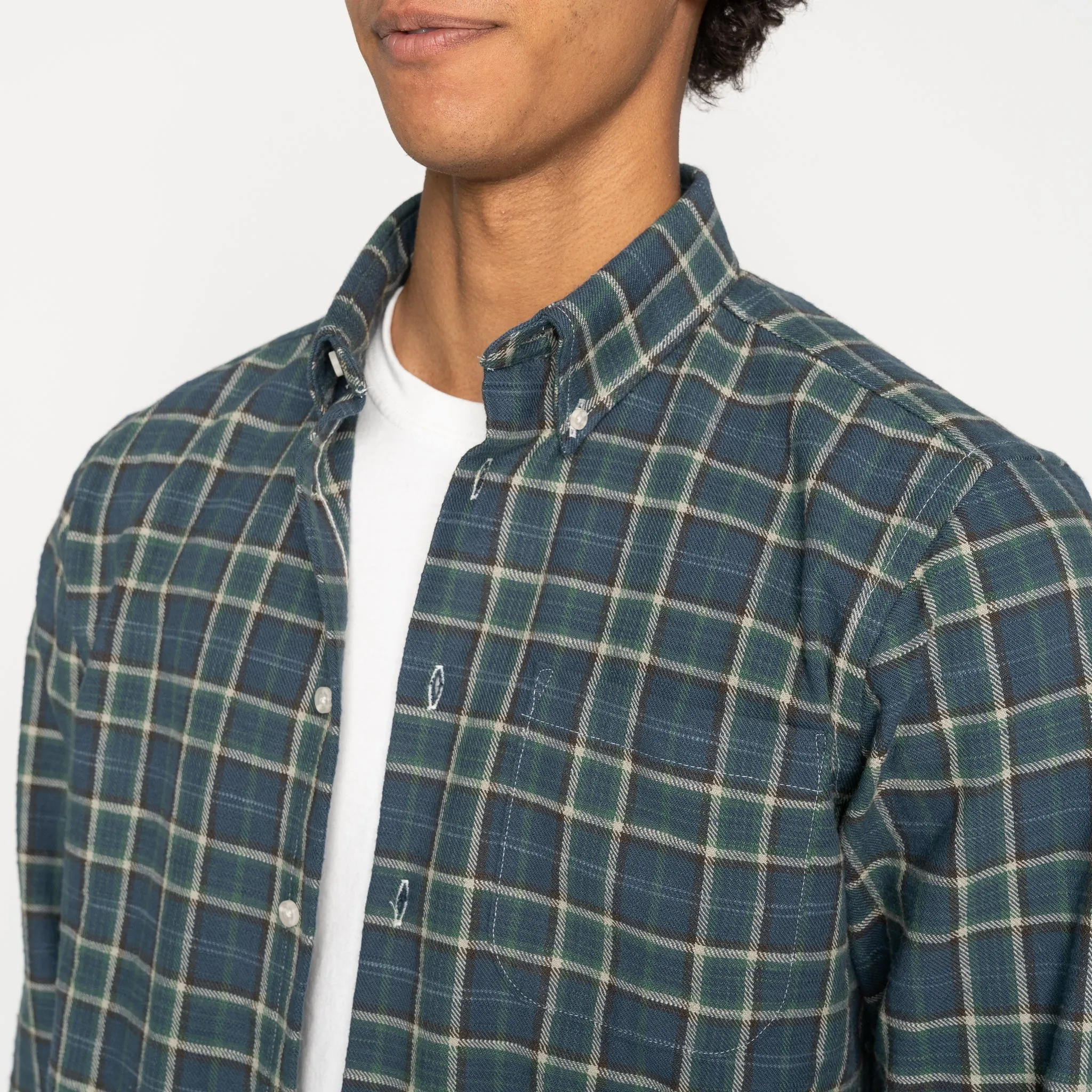 Easy Shirt - Big Slub Check Flannel - Navy   Green