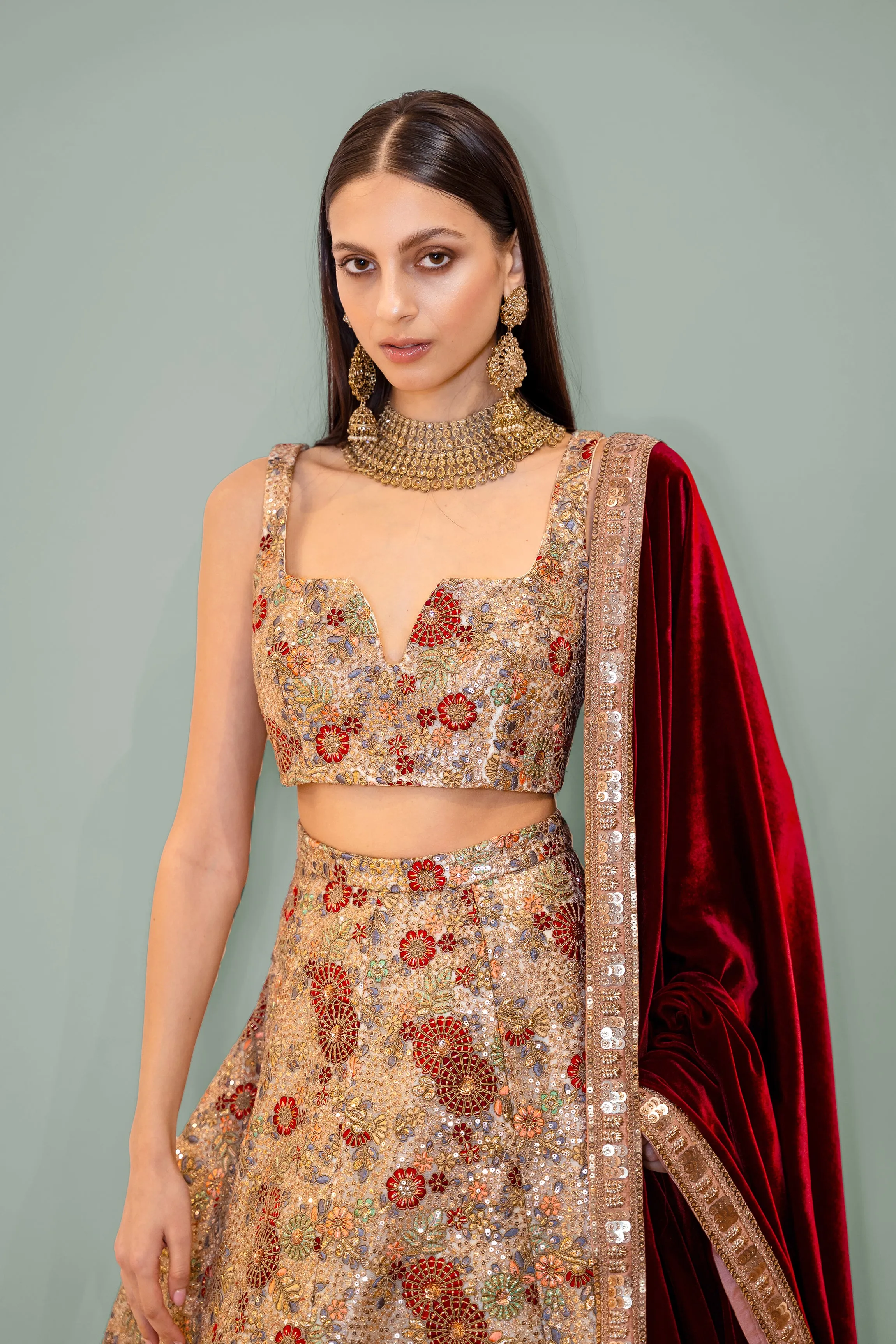 EVA Deep Red Silk Velvet Dupatta