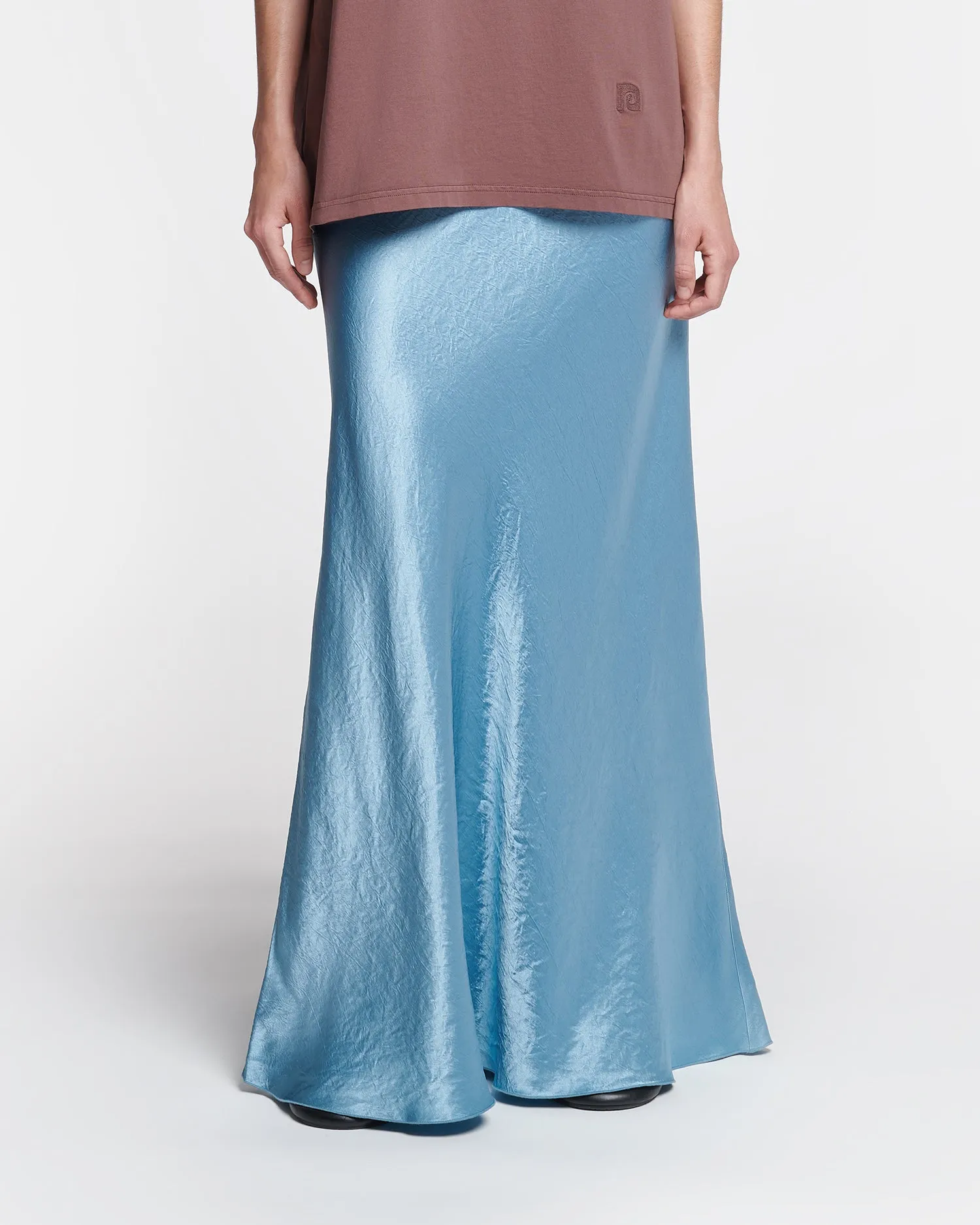 Fea - Crinkled-Satin Midi Skirt - Aqua