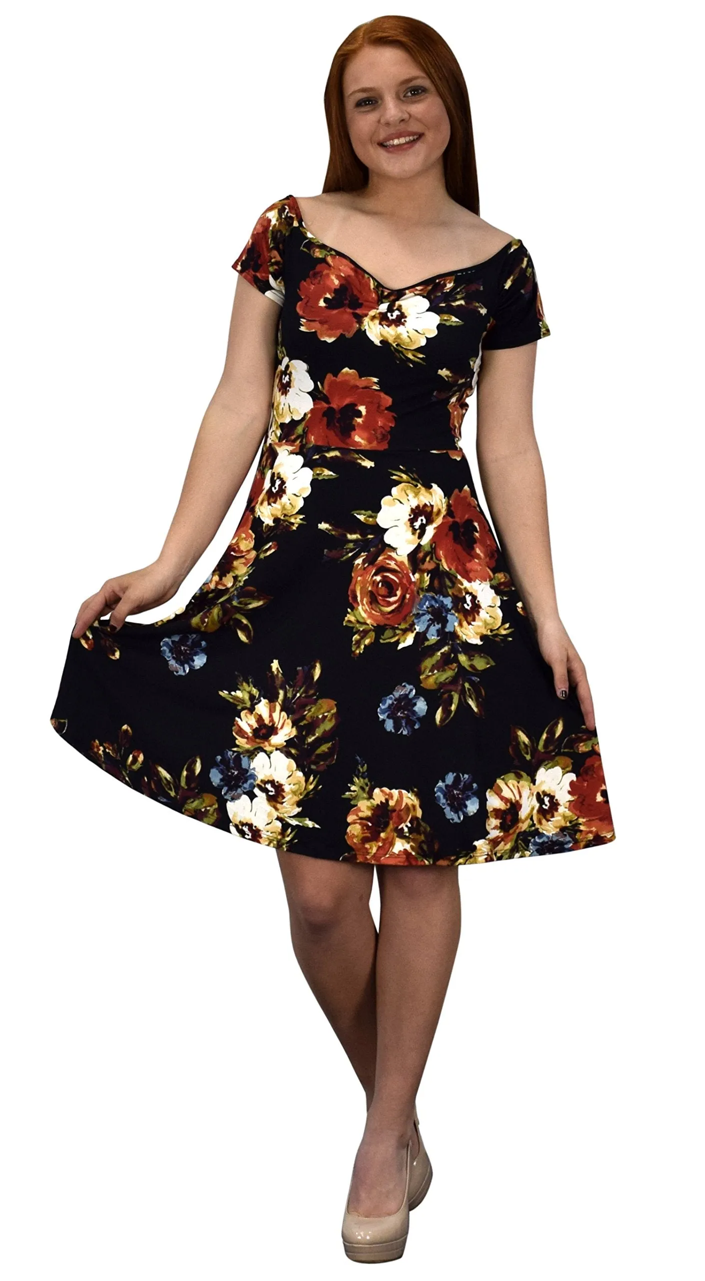 Floral Print Princess Seam Fit and Flare Cocktail Skater Dress