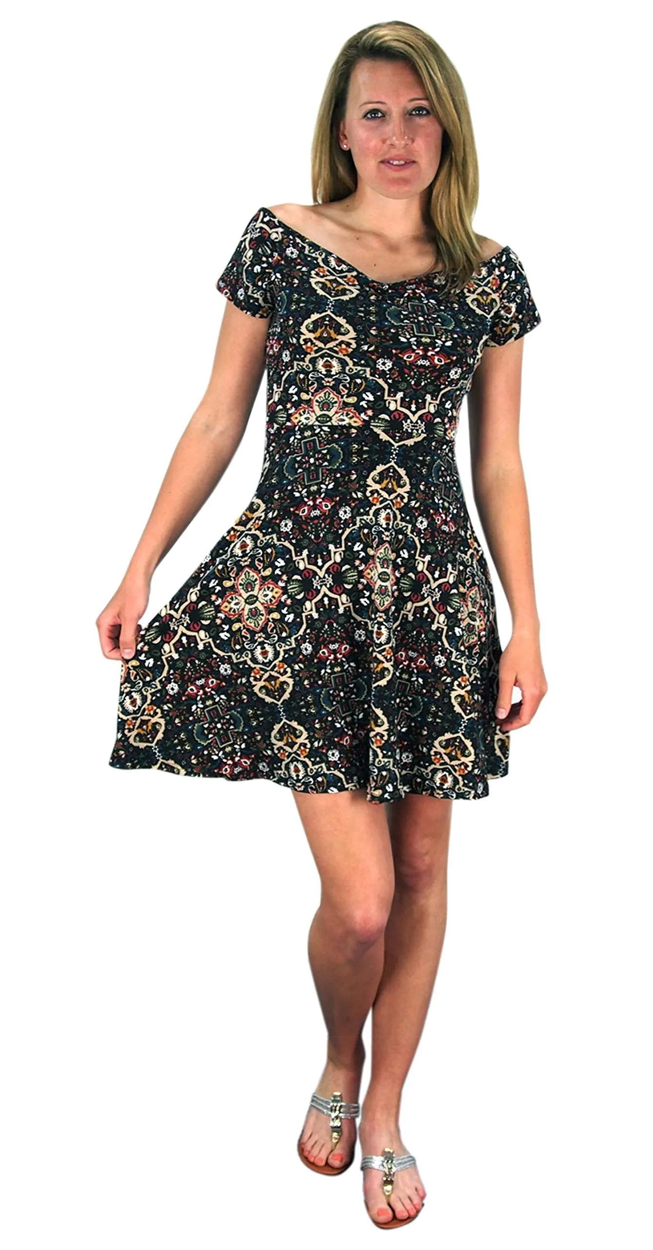 Floral Print Princess Seam Fit and Flare Cocktail Skater Dress