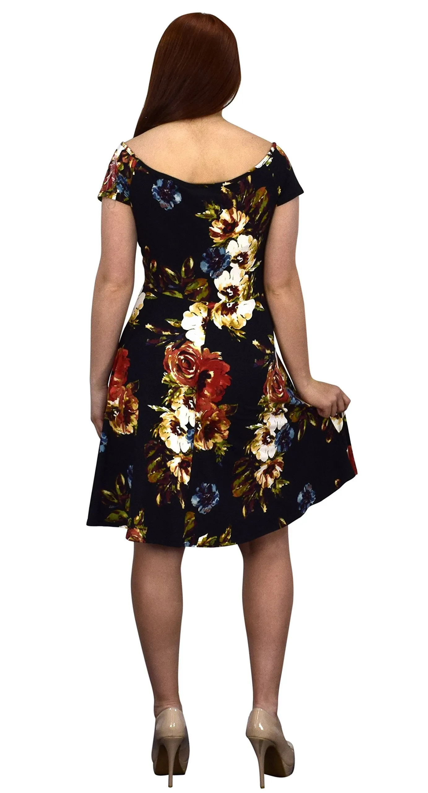 Floral Print Princess Seam Fit and Flare Cocktail Skater Dress