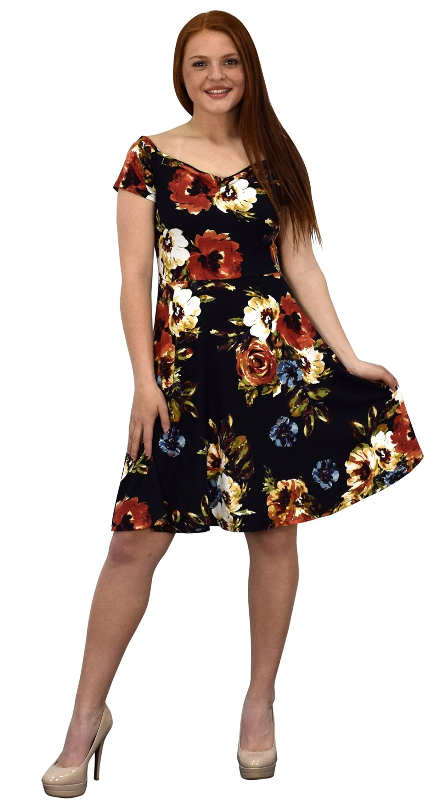 Floral Print Princess Seam Fit and Flare Cocktail Skater Dress