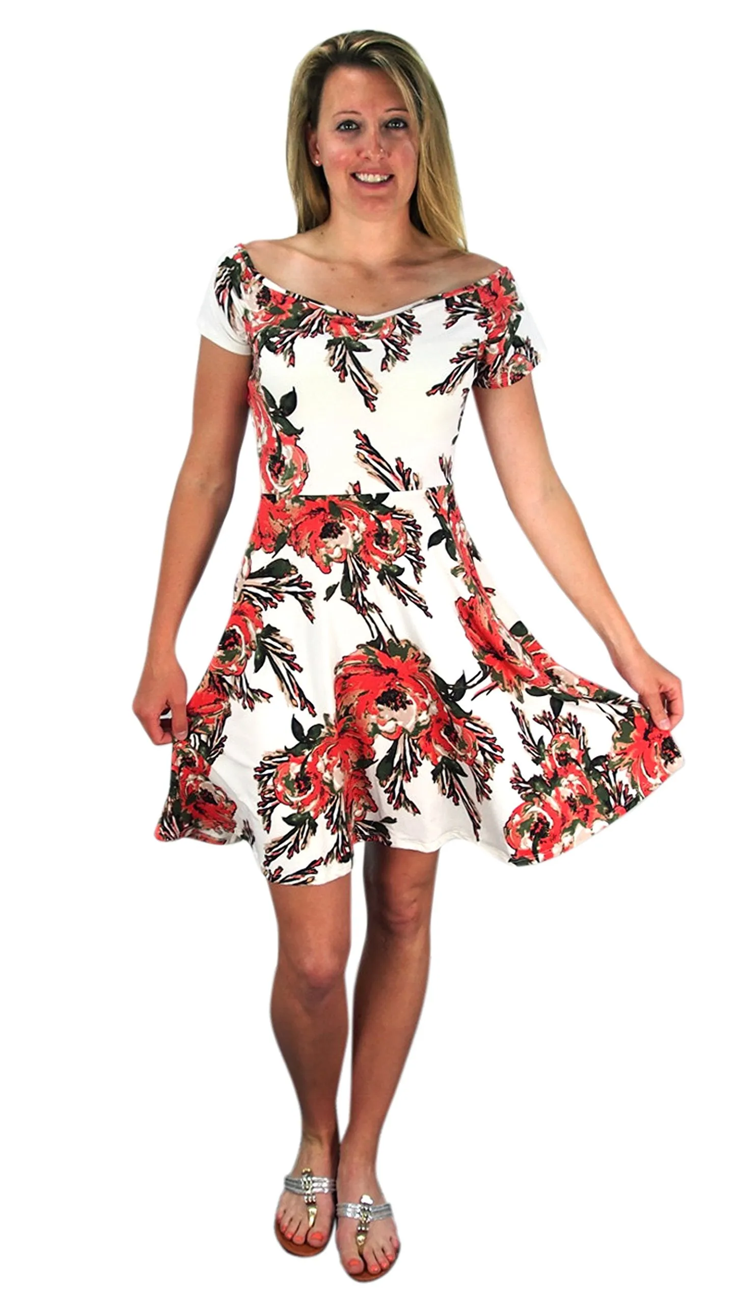 Floral Print Princess Seam Fit and Flare Cocktail Skater Dress