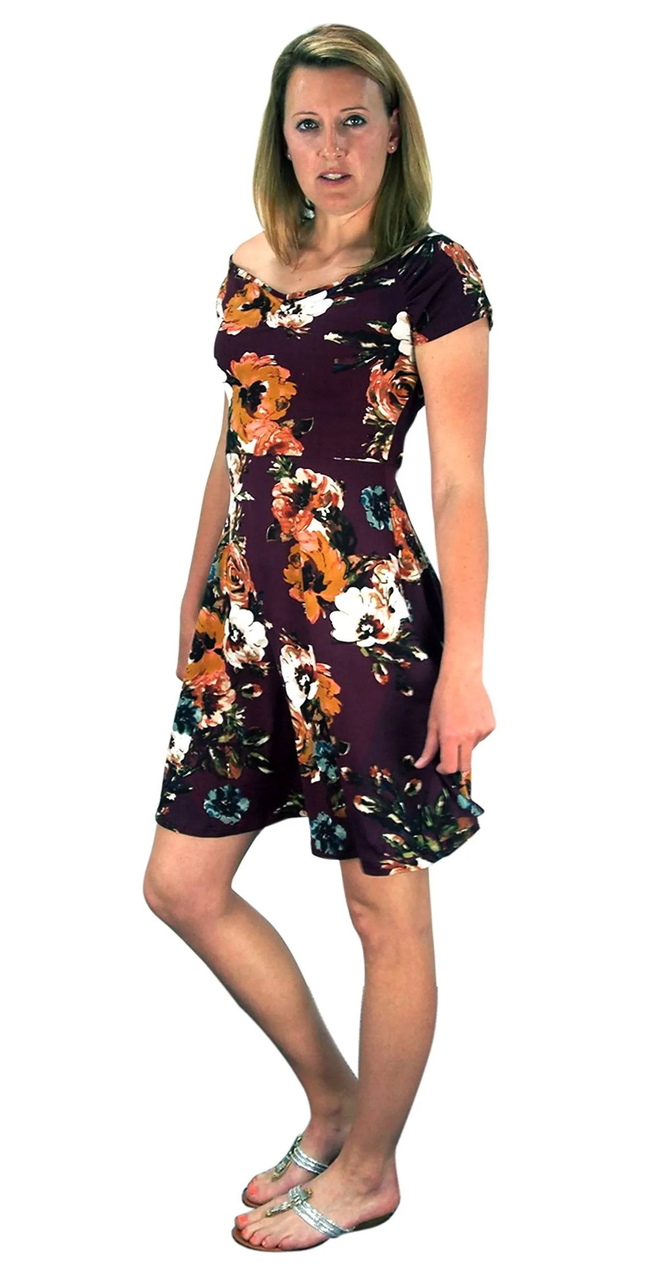 Floral Print Princess Seam Fit and Flare Cocktail Skater Dress