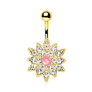 Gold Plated Gleaming Sunburst Flower Navel Ring