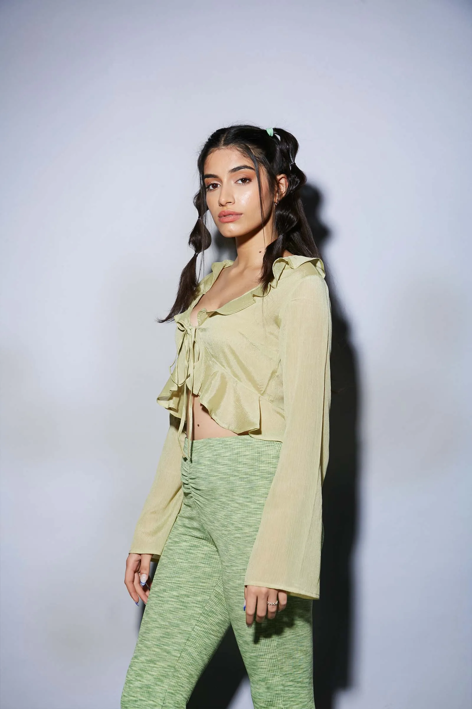 Green Ruffles Tie Up Top