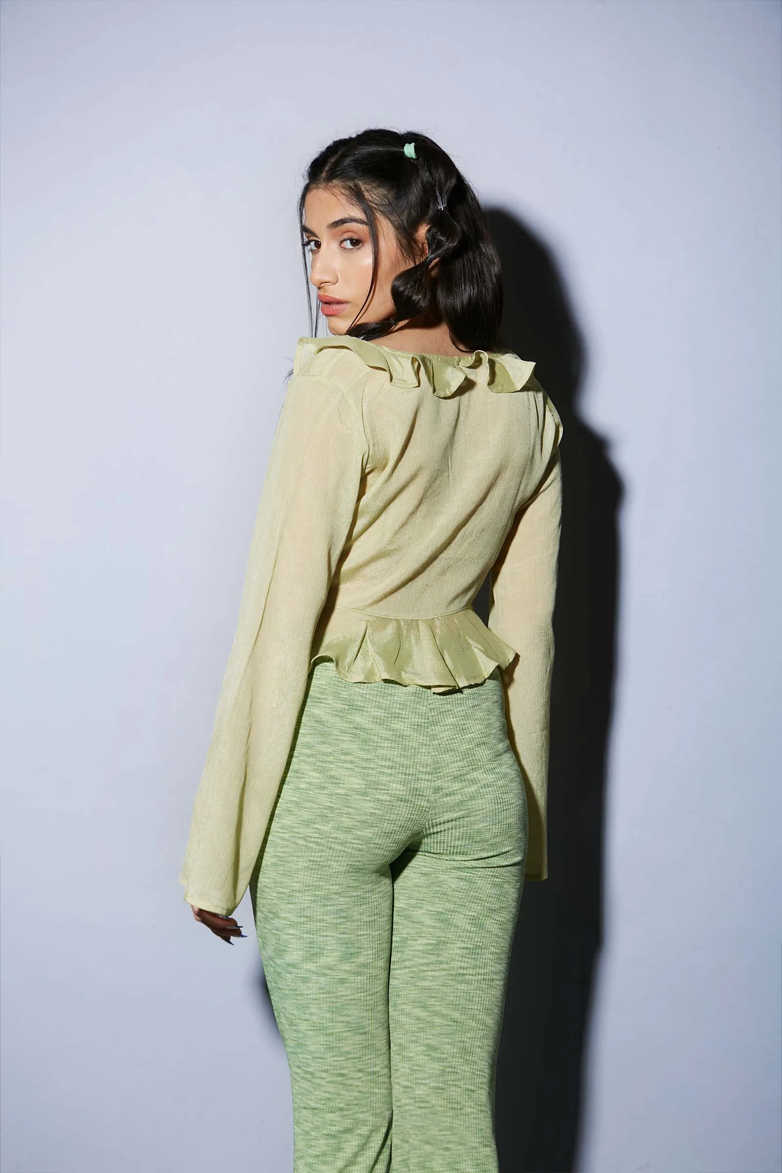 Green Ruffles Tie Up Top