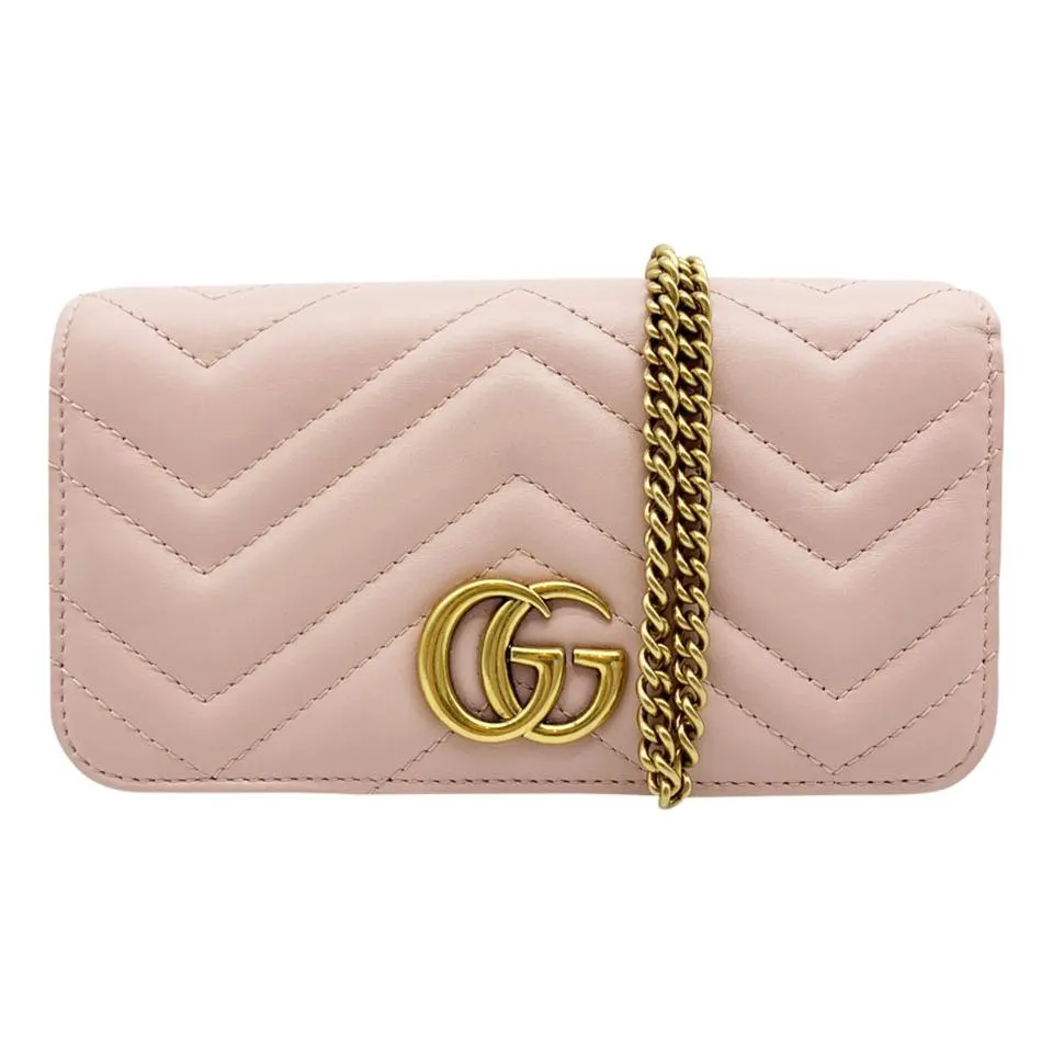 Gucci Shoulder Marmont Gg Mini Quilted Pink Leather Cross Body Bag