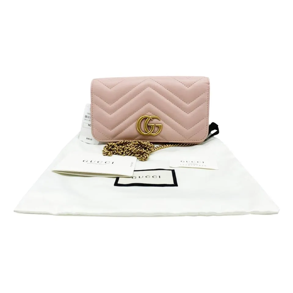 Gucci Shoulder Marmont Gg Mini Quilted Pink Leather Cross Body Bag