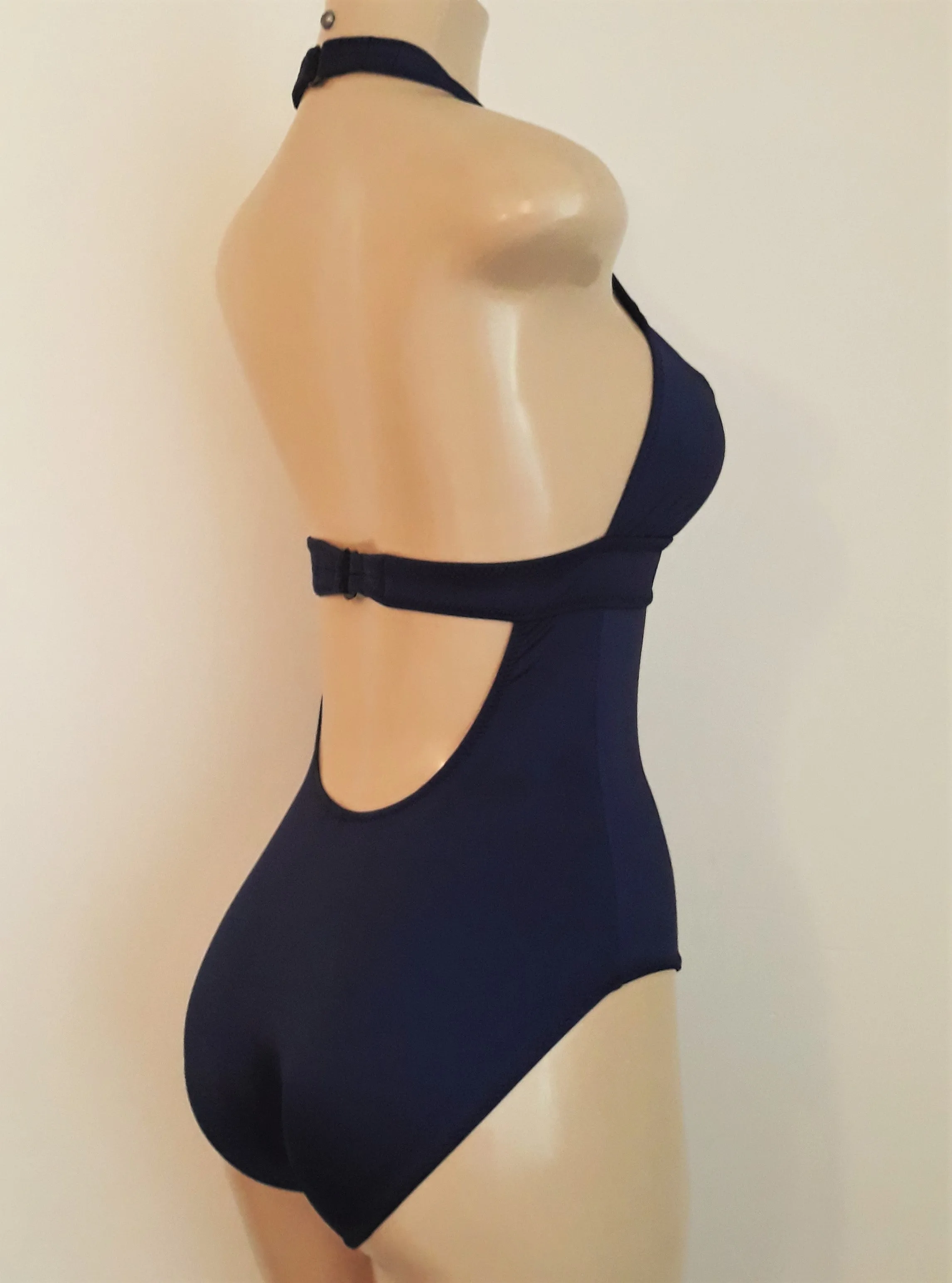 Halter one piece swimsuit with low back