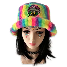 Handmade neon stripes furry bucket hat - Get in loser