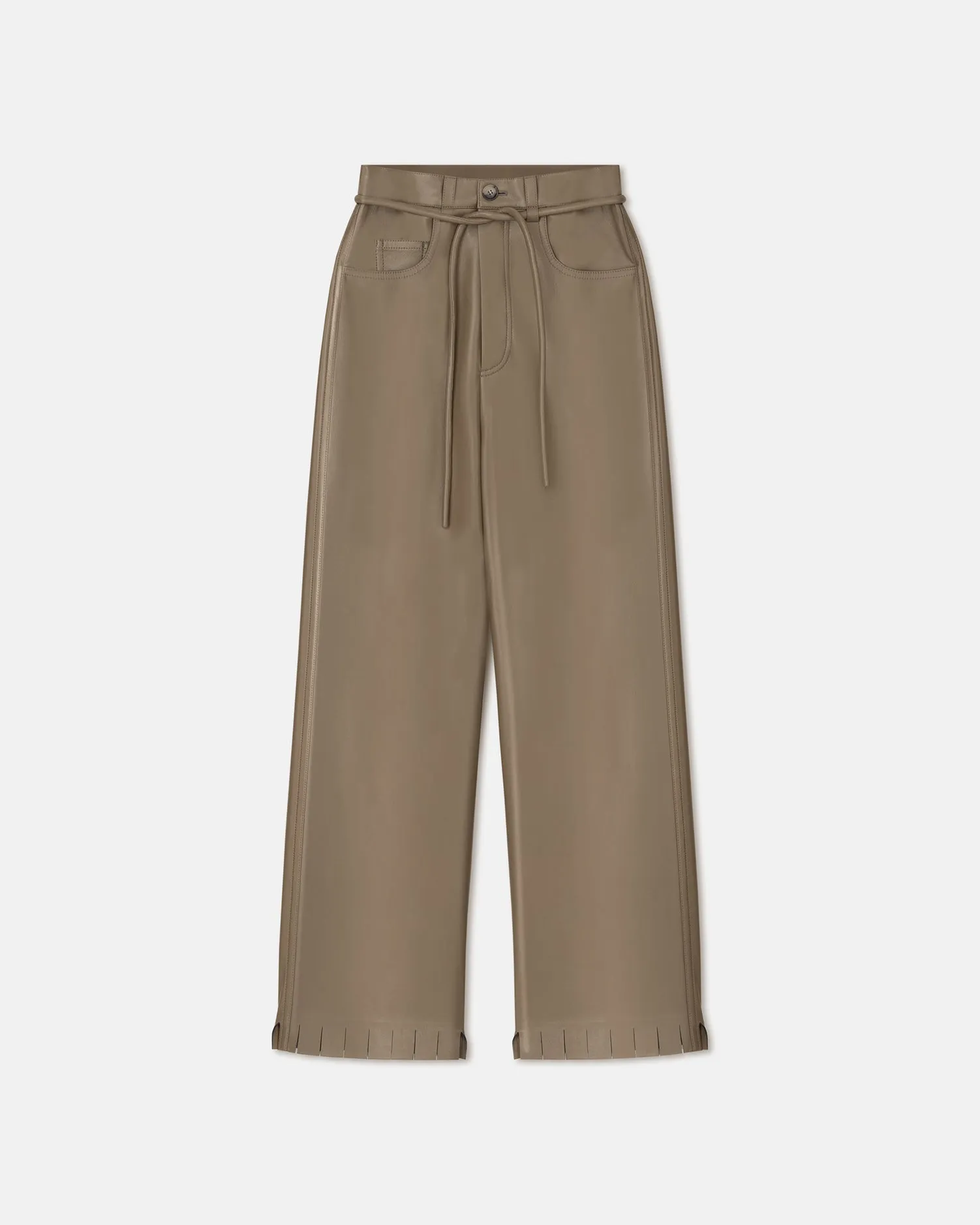 Harlee - Belted Regenerated Leather Pants - Muted Khaki