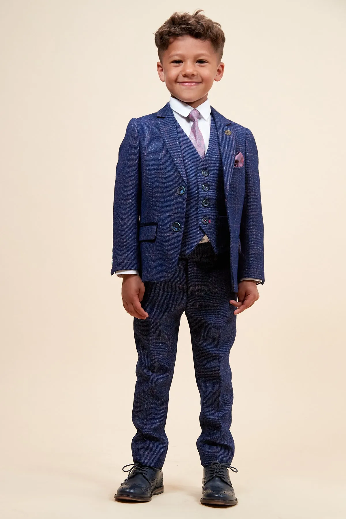 HARRY - Childrens Indigo Tweed Check Three Piece Suit