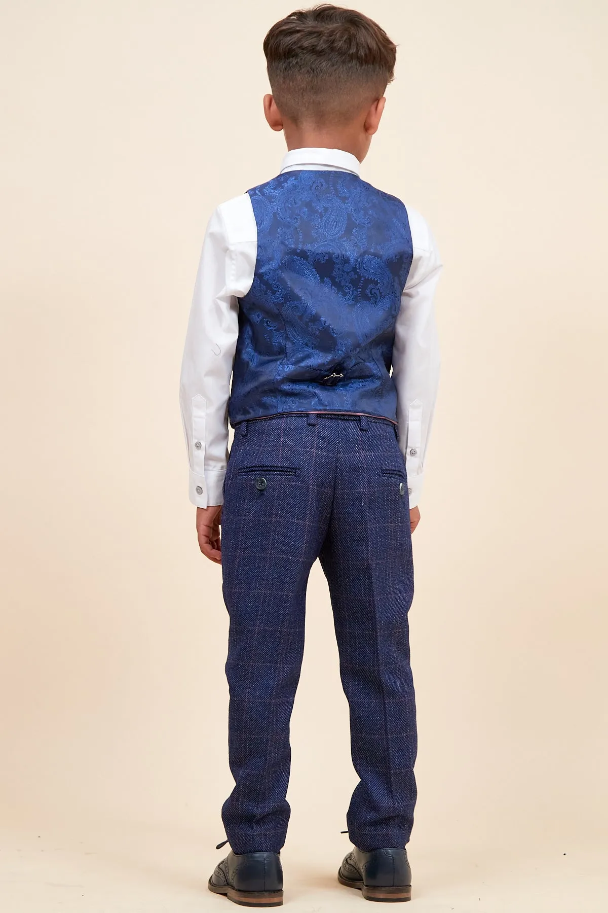 HARRY - Childrens Indigo Tweed Check Three Piece Suit