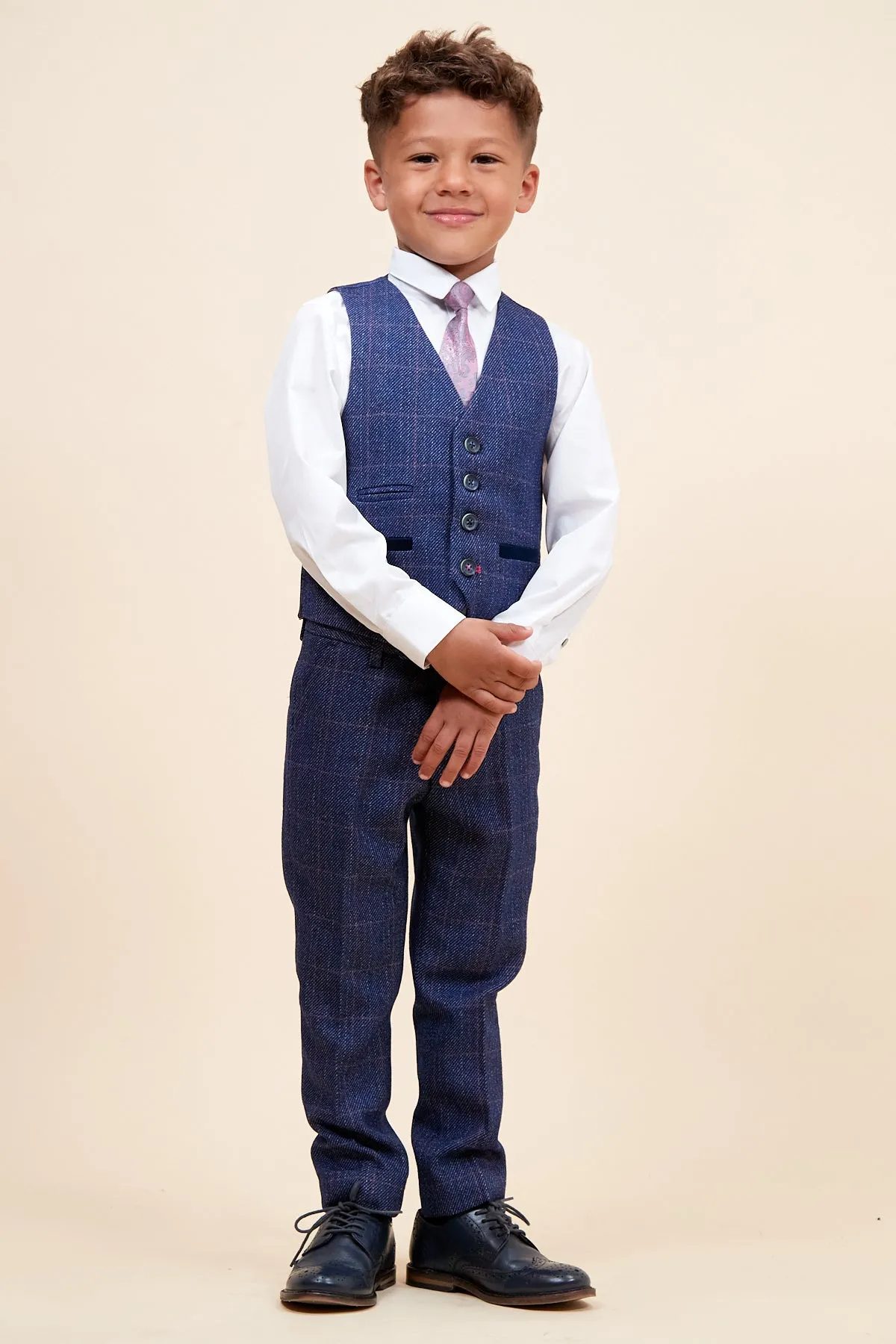 HARRY - Childrens Indigo Tweed Check Three Piece Suit