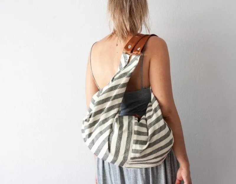 Kallia bag - Striped canvas and leather