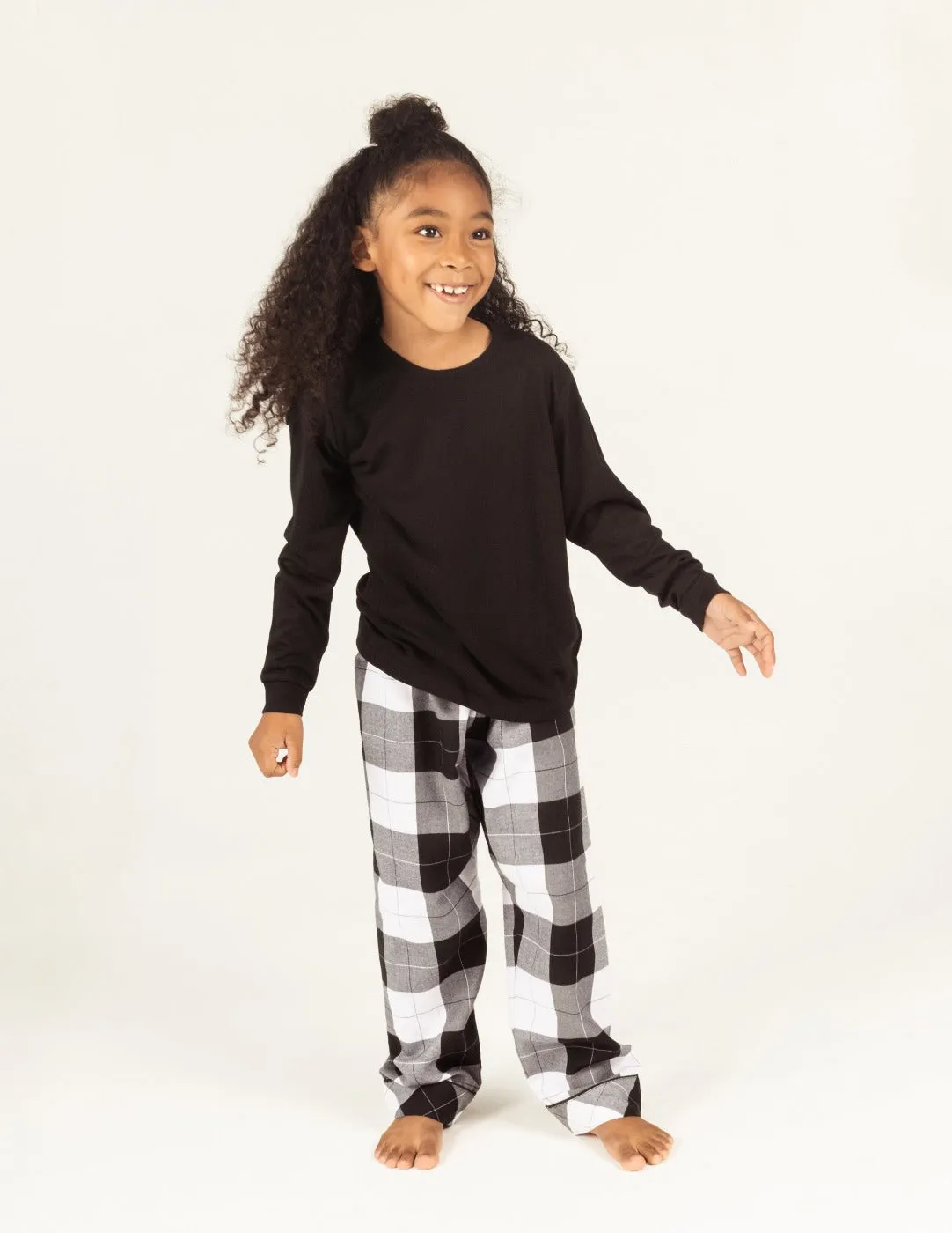 Kids Black & White Plaid Flannel Set