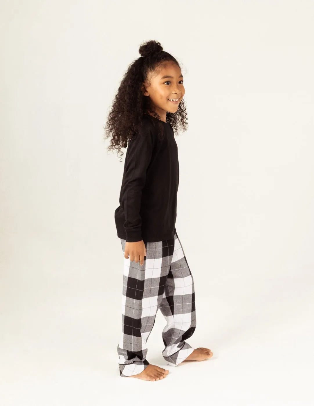 Kids Black & White Plaid Flannel Set