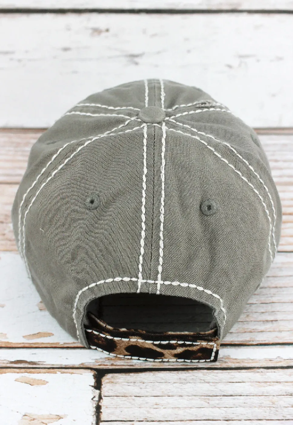 Leopard Happy Camper Steel Distressed Hat