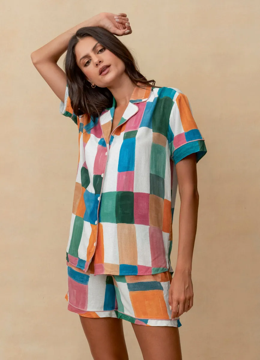 Maaji Colorful Chess Slumber Short Sleeve Short Set