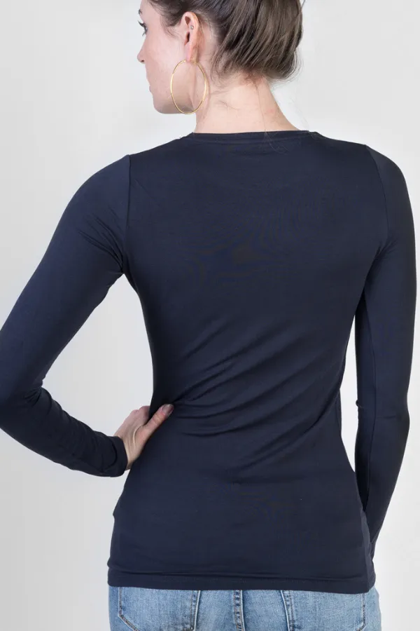 Majestic Long Sleeve Viscose Crewneck in Marine