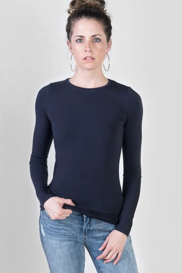 Majestic Long Sleeve Viscose Crewneck in Marine