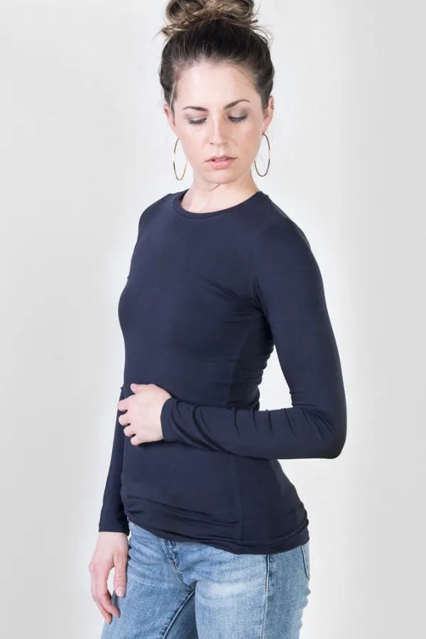 Majestic Long Sleeve Viscose Crewneck in Marine