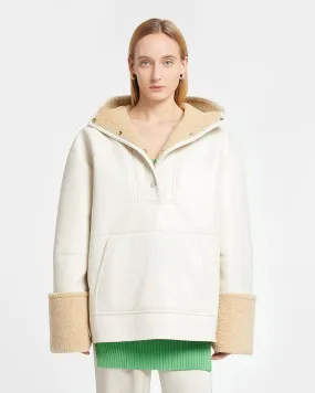 Maso - Hooded Bonded Shearling Pullover - Creme/Crayon