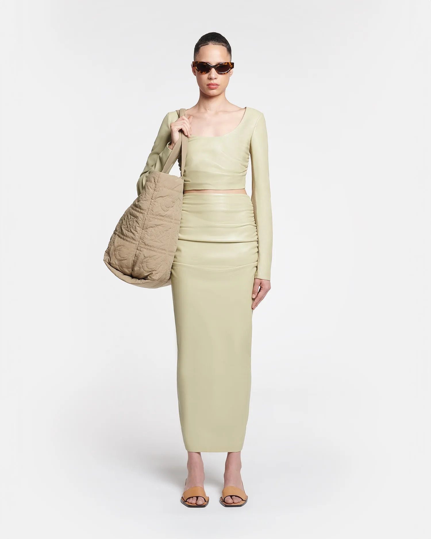 Maylah - Cropped Okobor™ Alt-Leather Top - Pale Olive