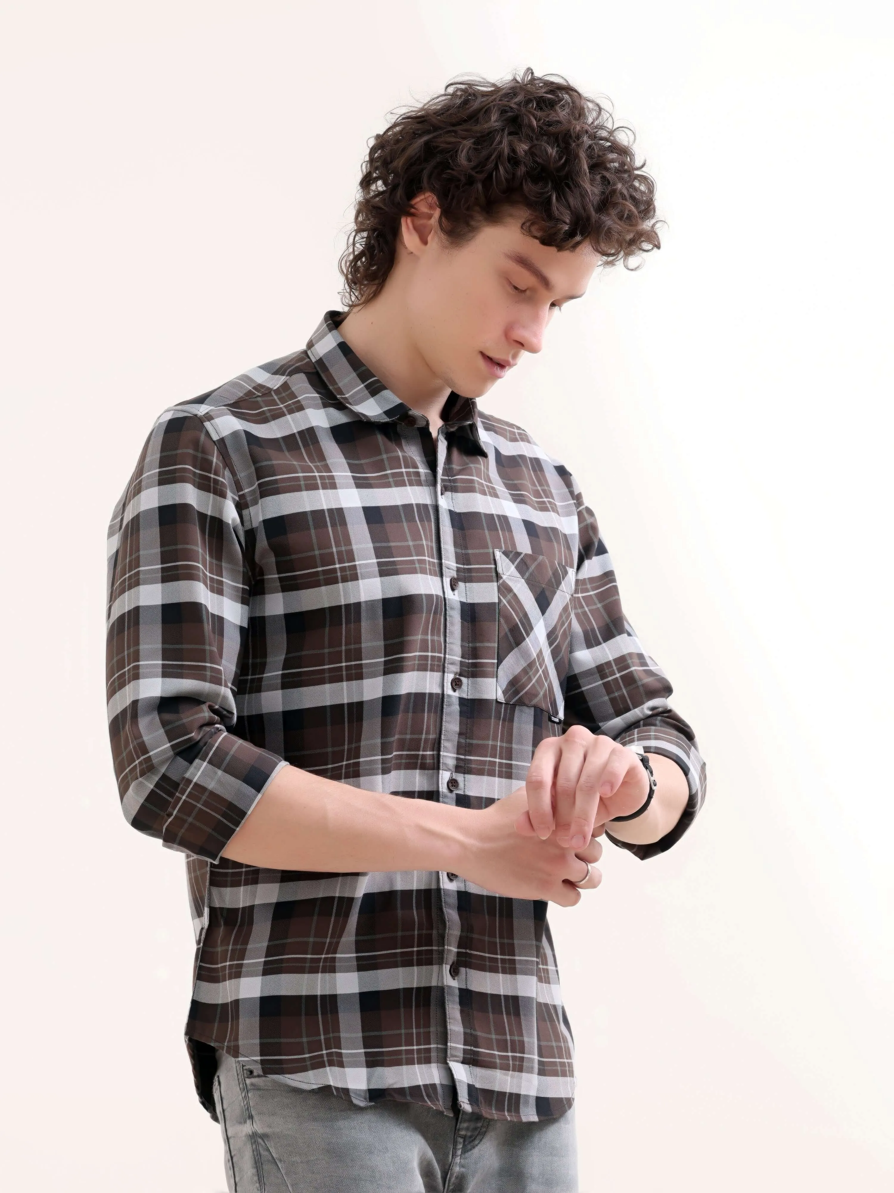 Melfi dark brown duplin check shirt