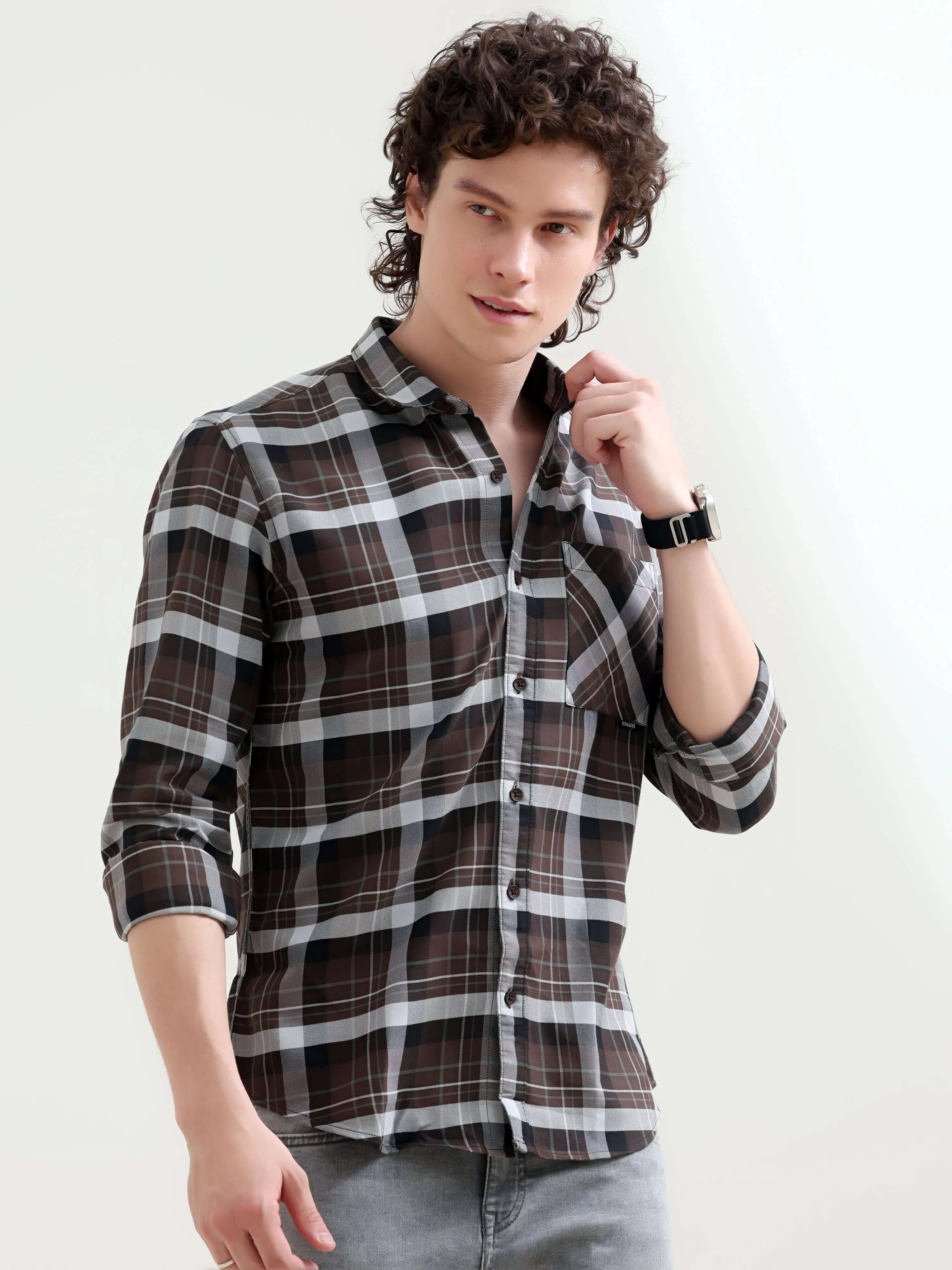 Melfi dark brown duplin check shirt