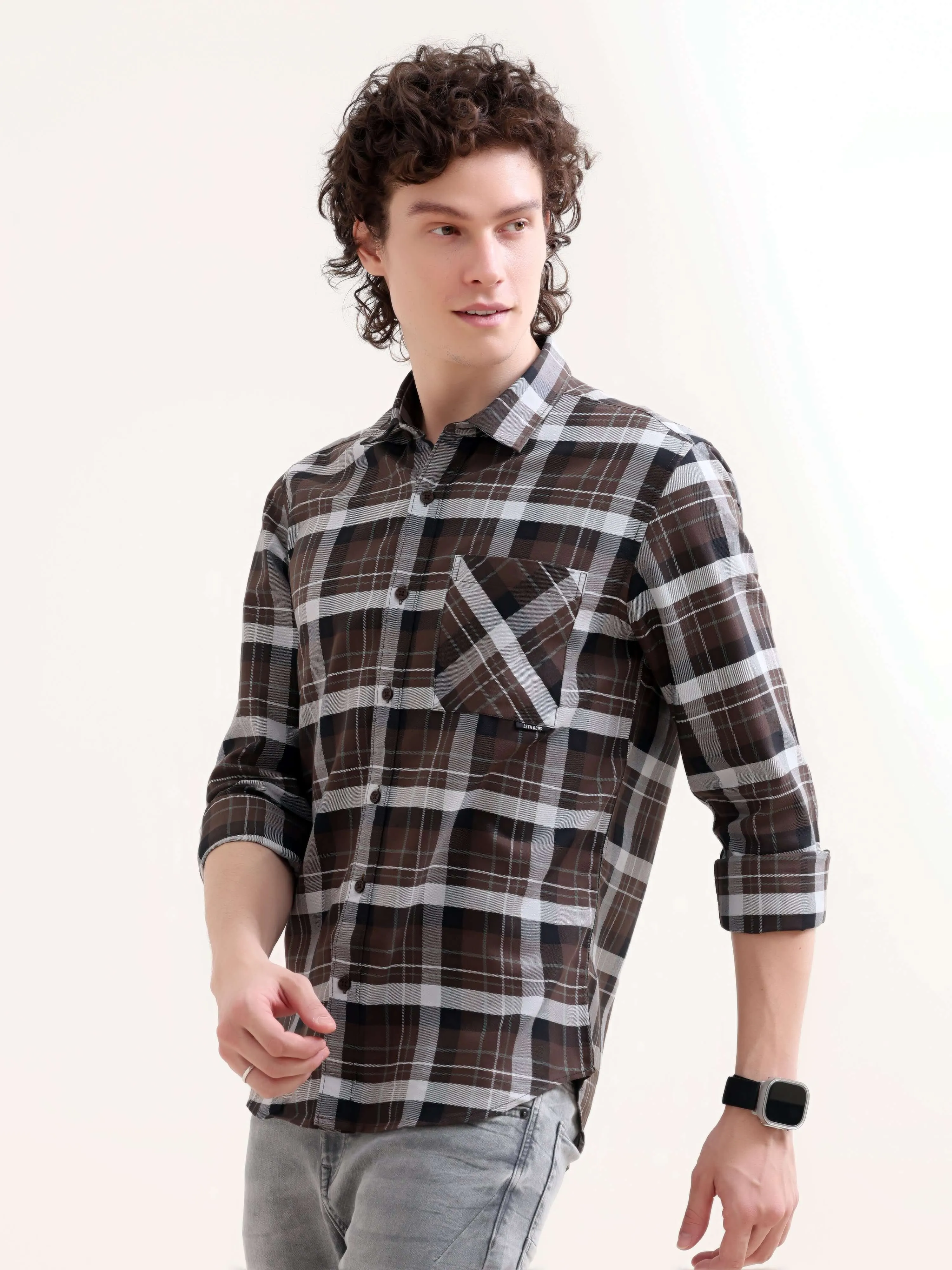 Melfi dark brown duplin check shirt