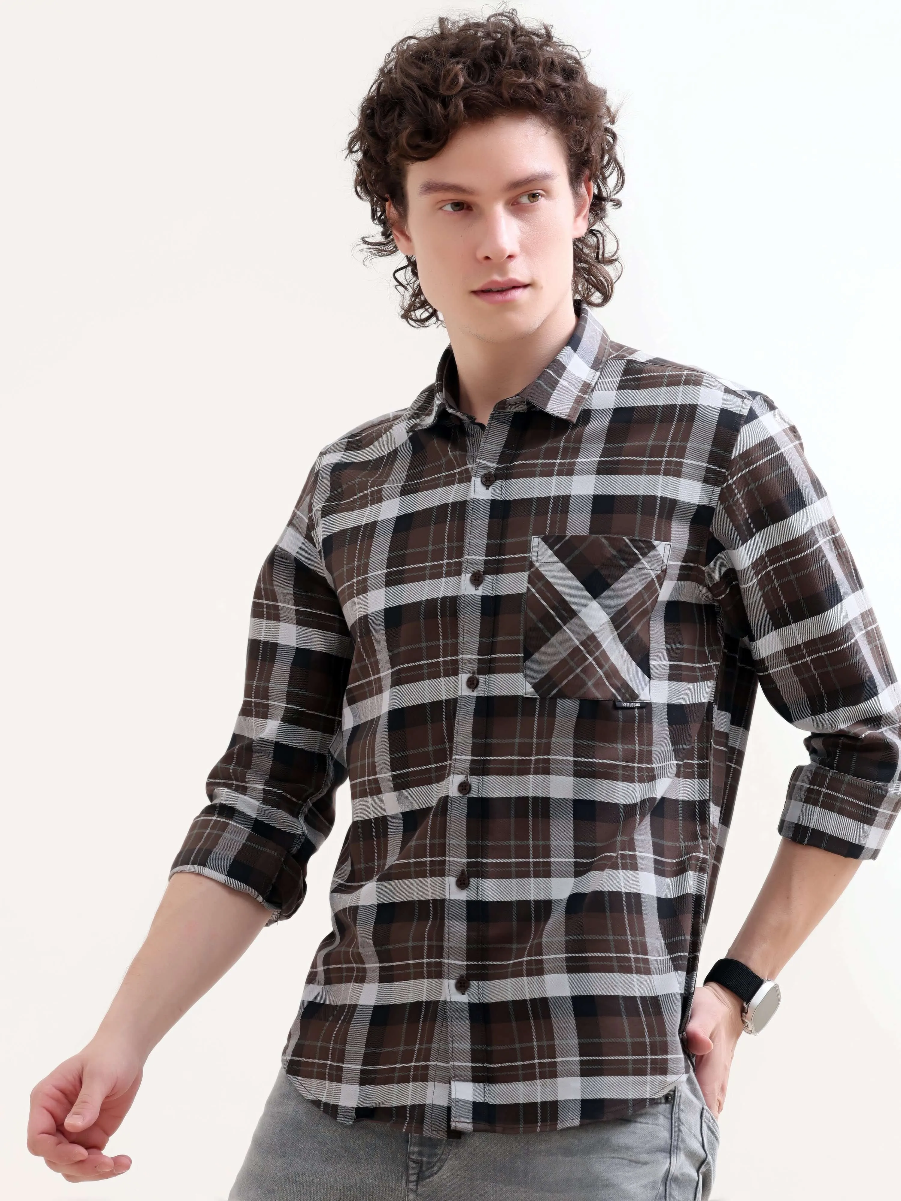 Melfi dark brown duplin check shirt