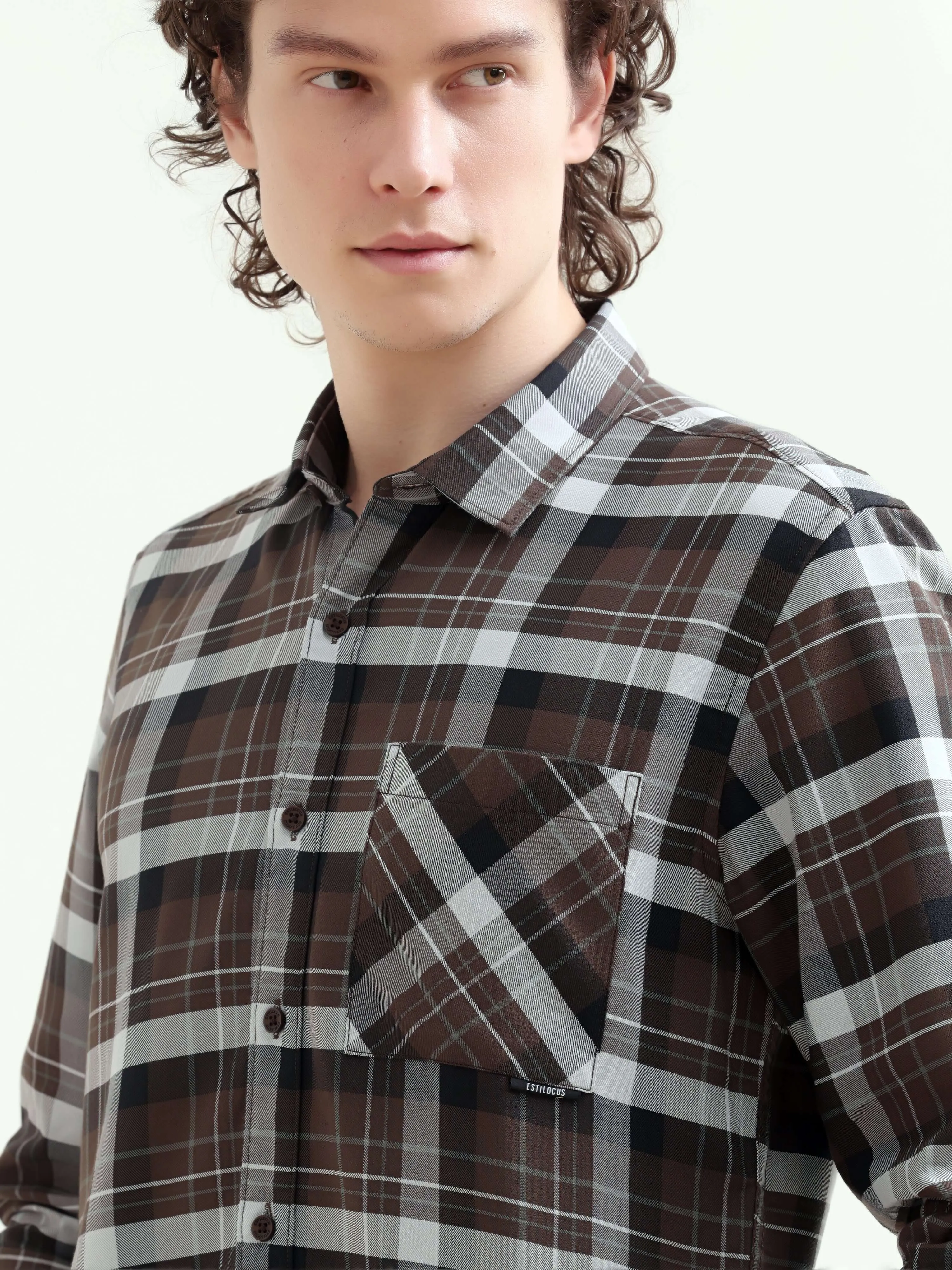 Melfi dark brown duplin check shirt