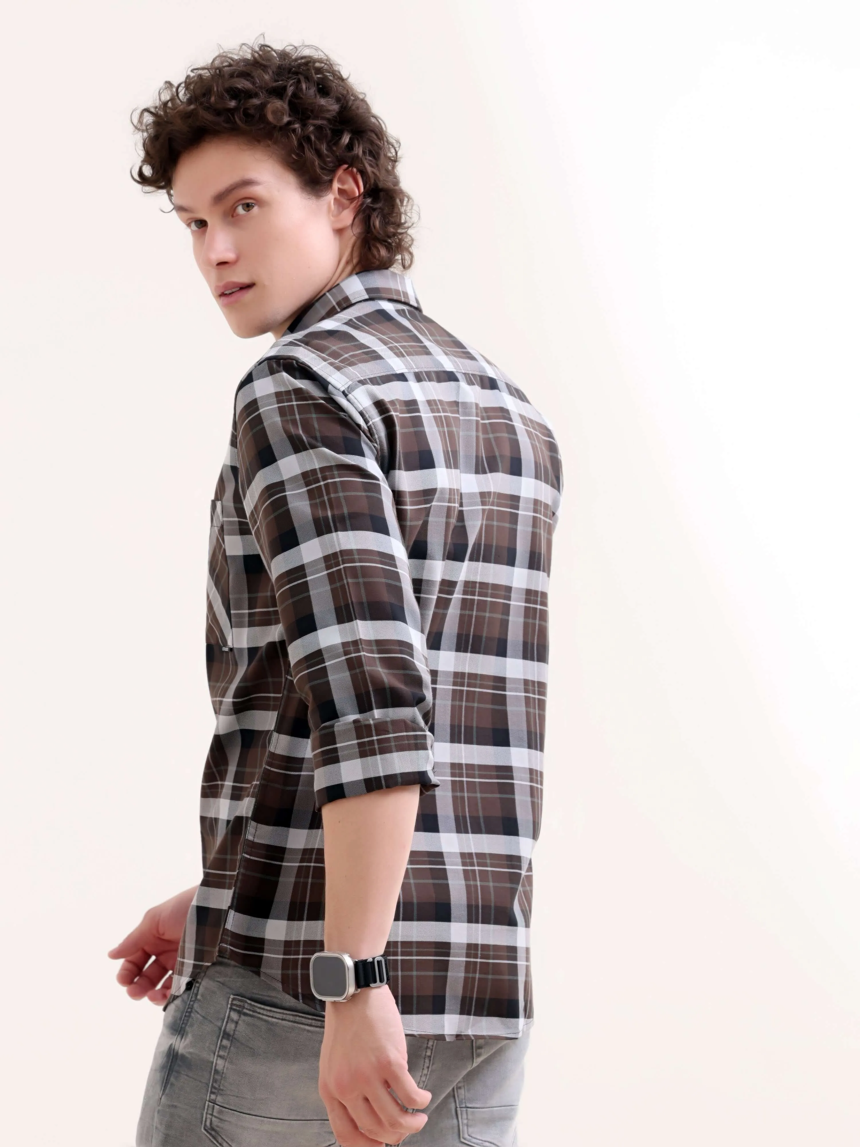 Melfi dark brown duplin check shirt