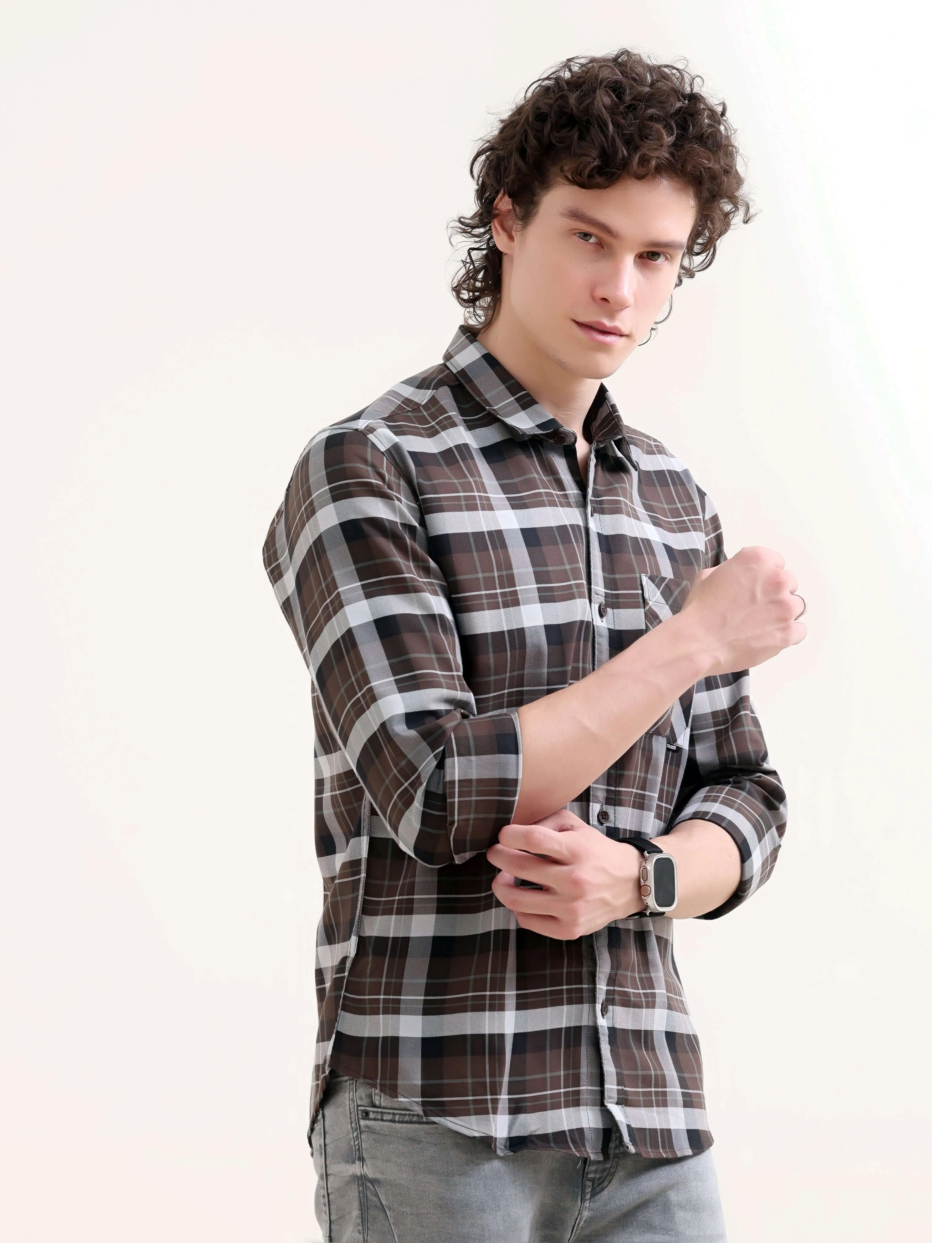 Melfi dark brown duplin check shirt