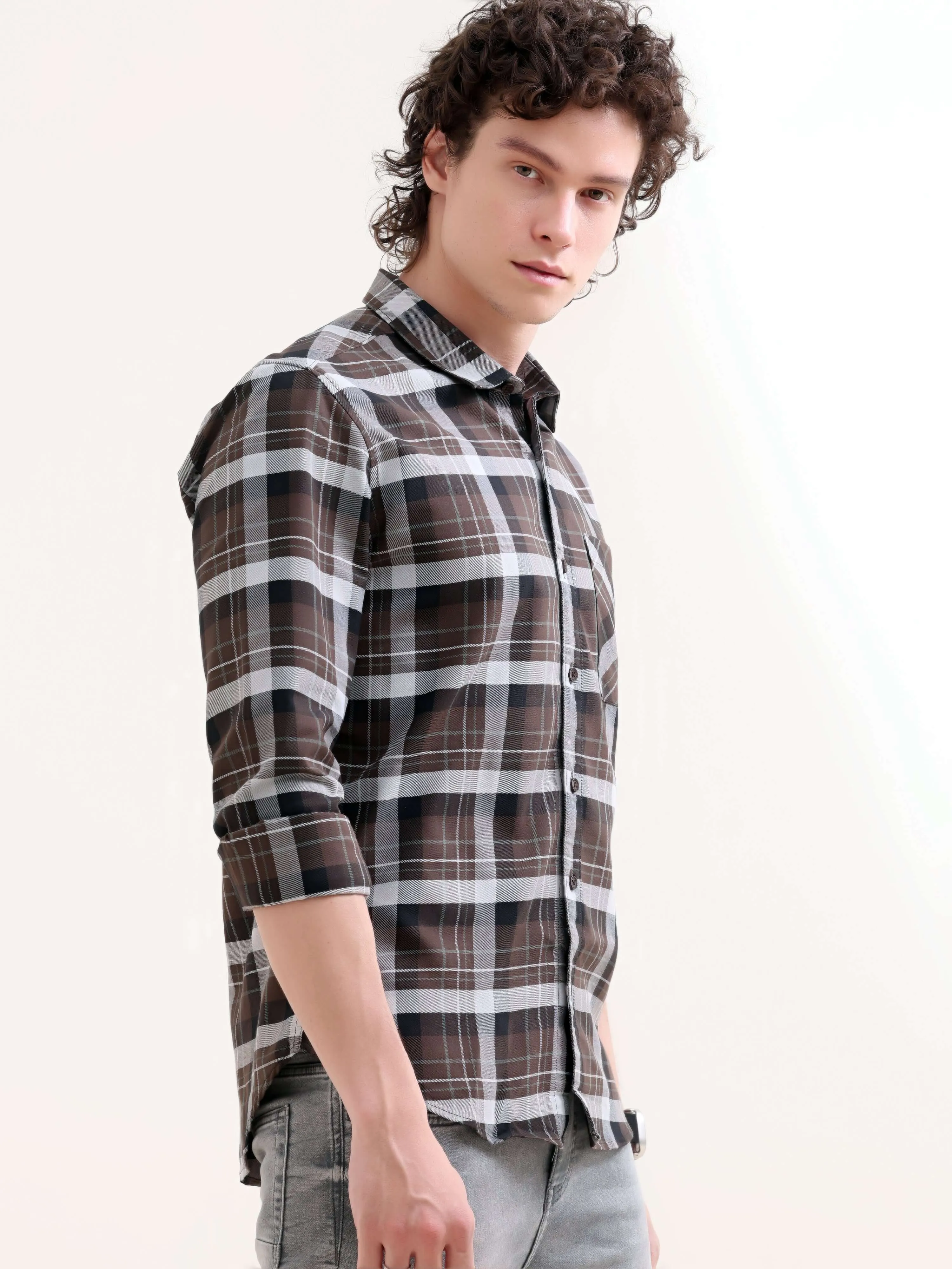 Melfi dark brown duplin check shirt